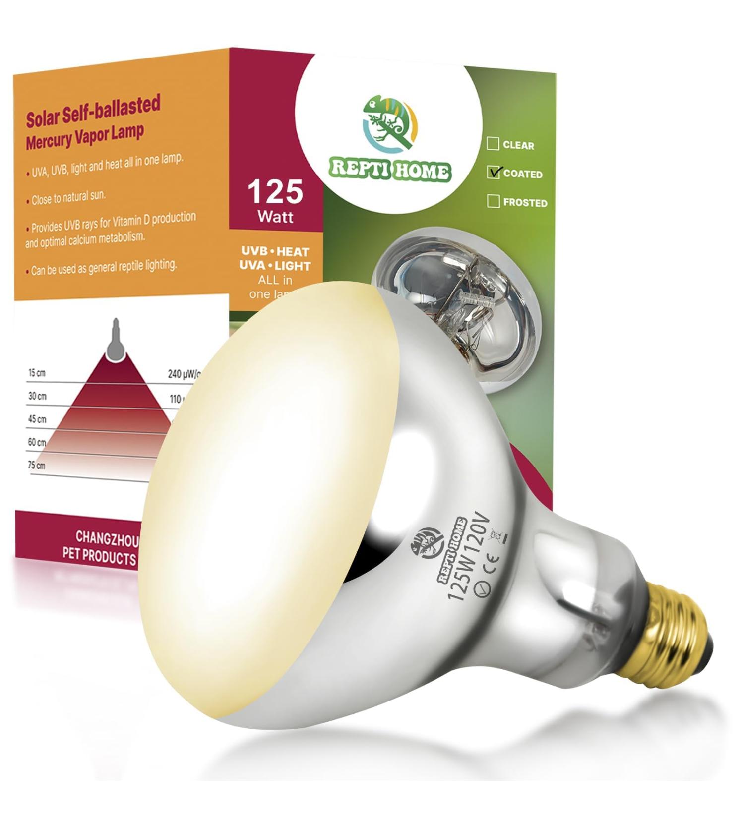 REPTI HOME Reptile Heat Lamp 125W Full Spectrum UVA UVB Sun Lamp Simulate Natural Sunlight Heat Lamp Bulb for Reptile and Amphibian Sun Light 125W - Buy Online on SooperMarket.com