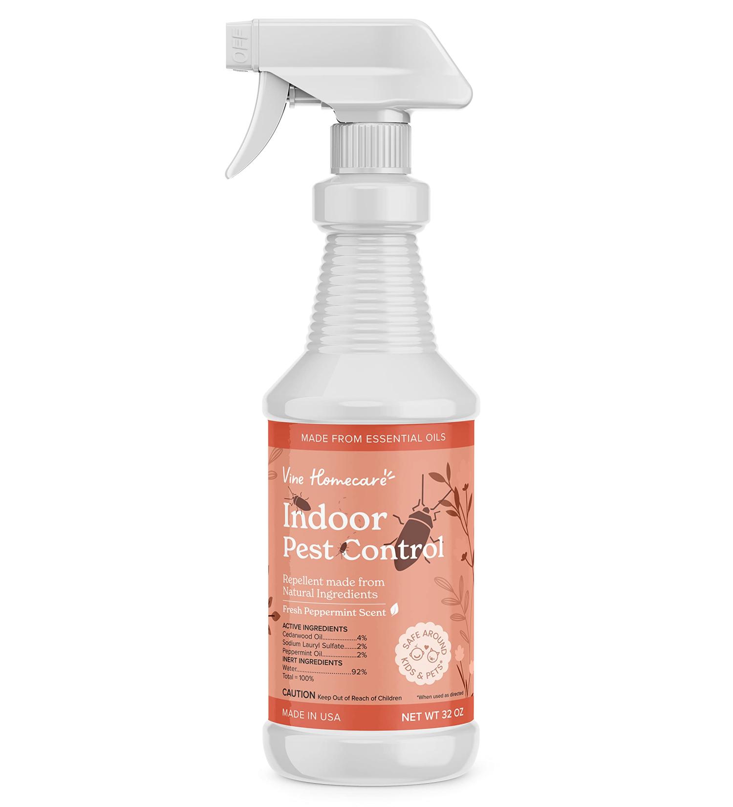 Vine Homecare Indoor Pest Control Spray 32oz - Repels Moths, Fleas, Ticks, Spiders, Ants & More - Natural Non-Toxic Formula for Quick and Easy Pest Control - Safe Around Kids & Pets - Buy Online on SooperMarket.com