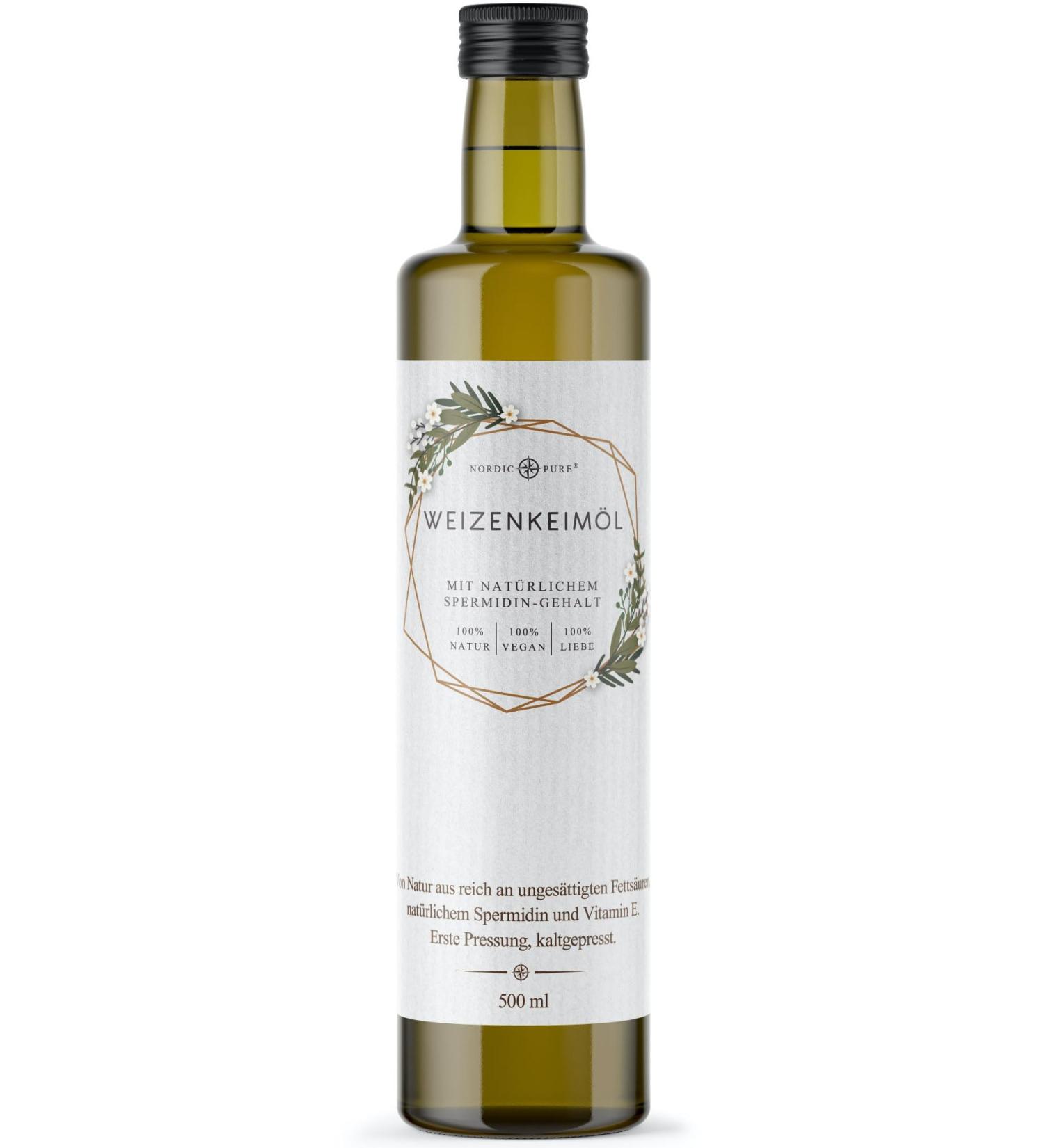 Buy Nordic Pure Wheat Germ Oil 500 ml | Cold Pressed Rich in Spermidine & Vitamin E | International Shipping Available - Buy Online on SooperMarket.com