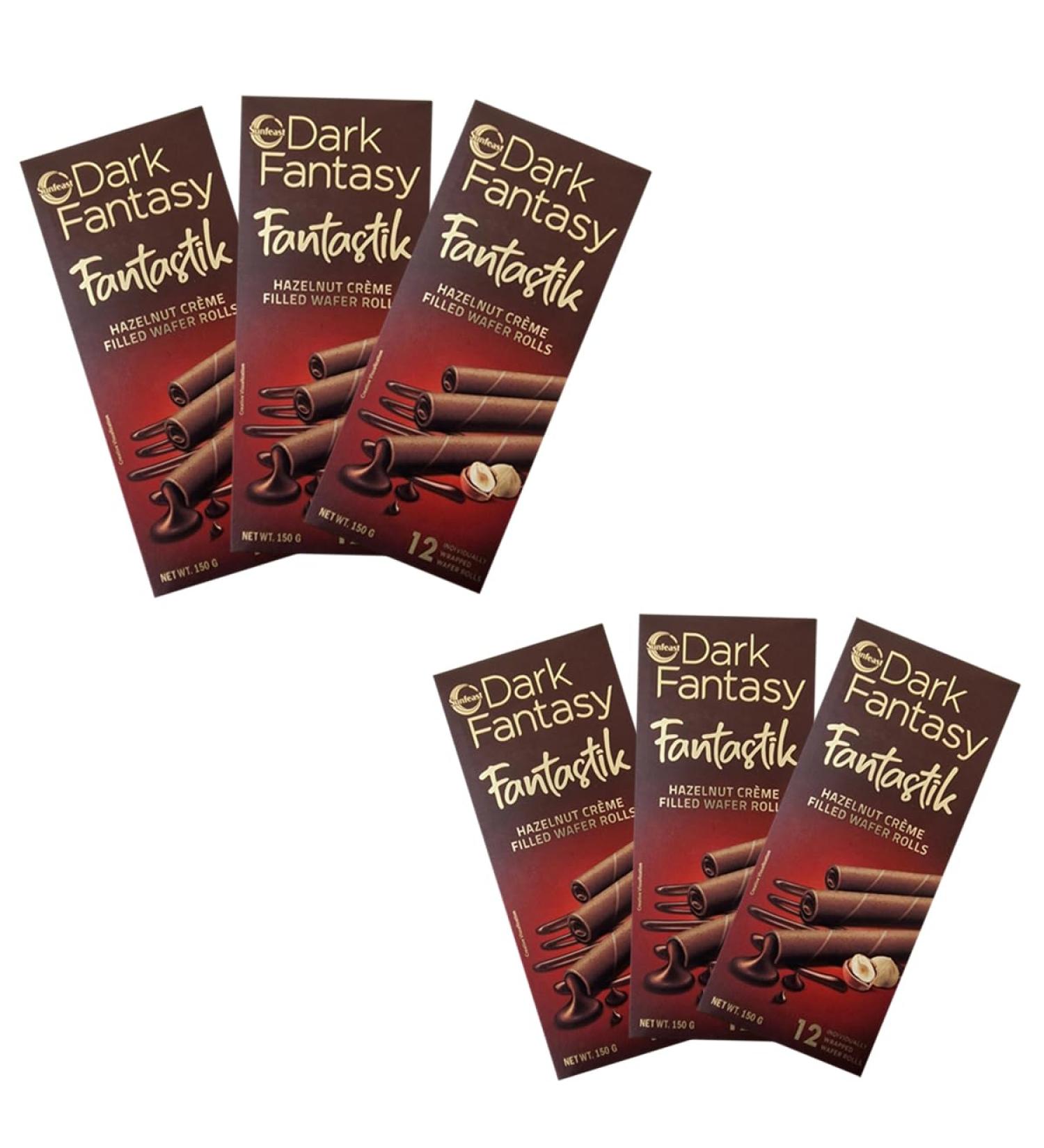 Dark Fantasy Fantastik Hazelnut Creme 150g (Pack of 6) - Filled Wafer Rolls - Mouth Watering - Delightful Twist of Hazelnut Creme