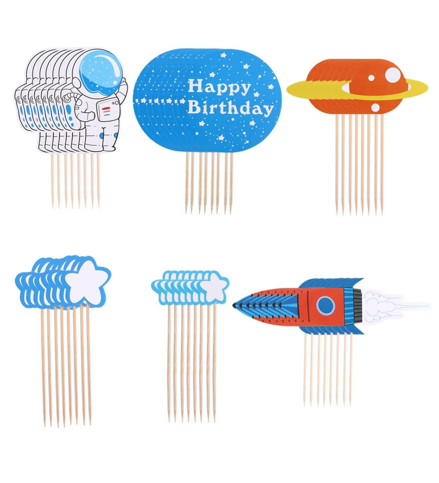 Vctitil 48pcs Cupcake Top Cartoon Children'S Party Supplies Planet Rocket Spacecraft Themed Astronaut Cake Decoration - Buy Online on SooperMarket.com