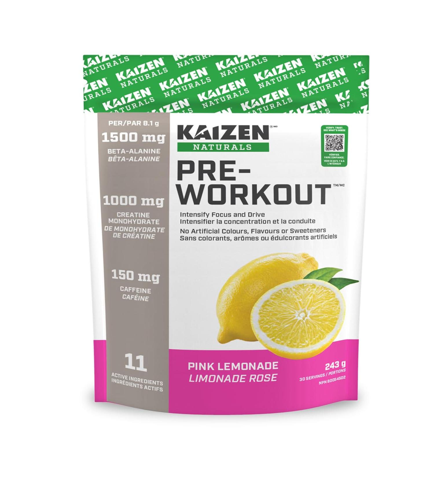 Kaizen Naturals Pre-Workout Pink Lemonade 243g Pouch - Buy Online on SooperMarket.com