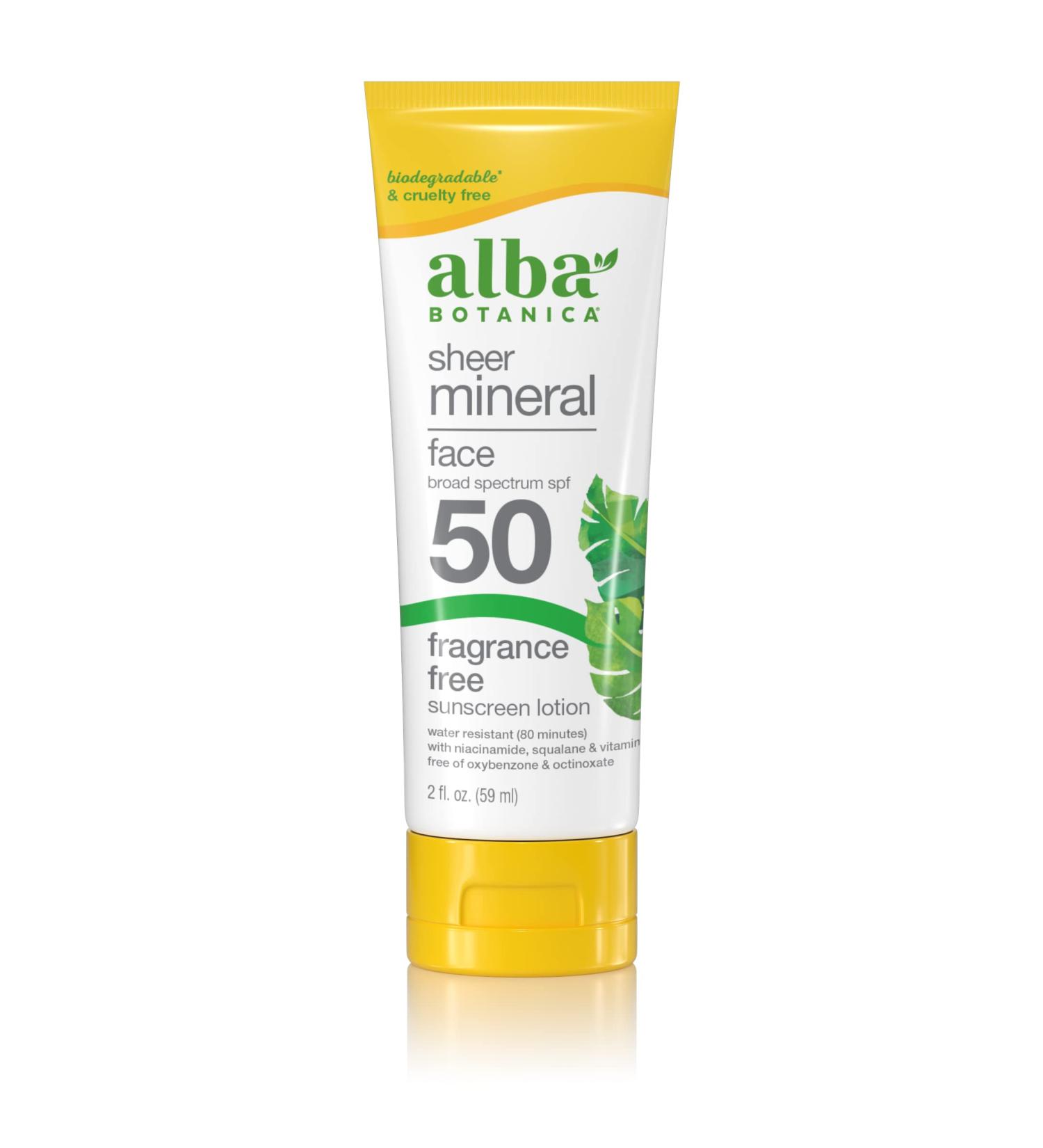 Alba Botanica Fragrance-Free Sheer Mineral Face Sunscreen Lotion SPF 50 - 2 fl. oz - Buy Online on SooperMarket.com