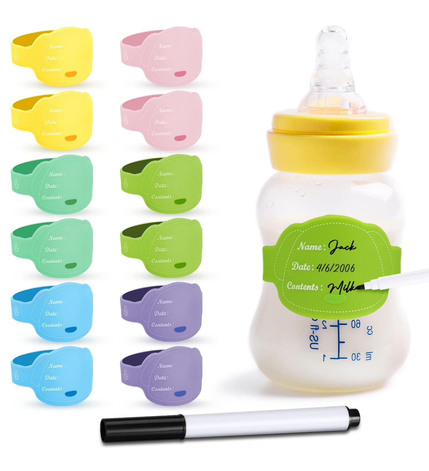 12 Pcs Baby Bottle Labels for Daycare - Reusable Silicone Name Bands with Marker Pens | Waterproof Day Care Essentials in Dog Design - 6 Colors - Buy Online on SooperMarket.com