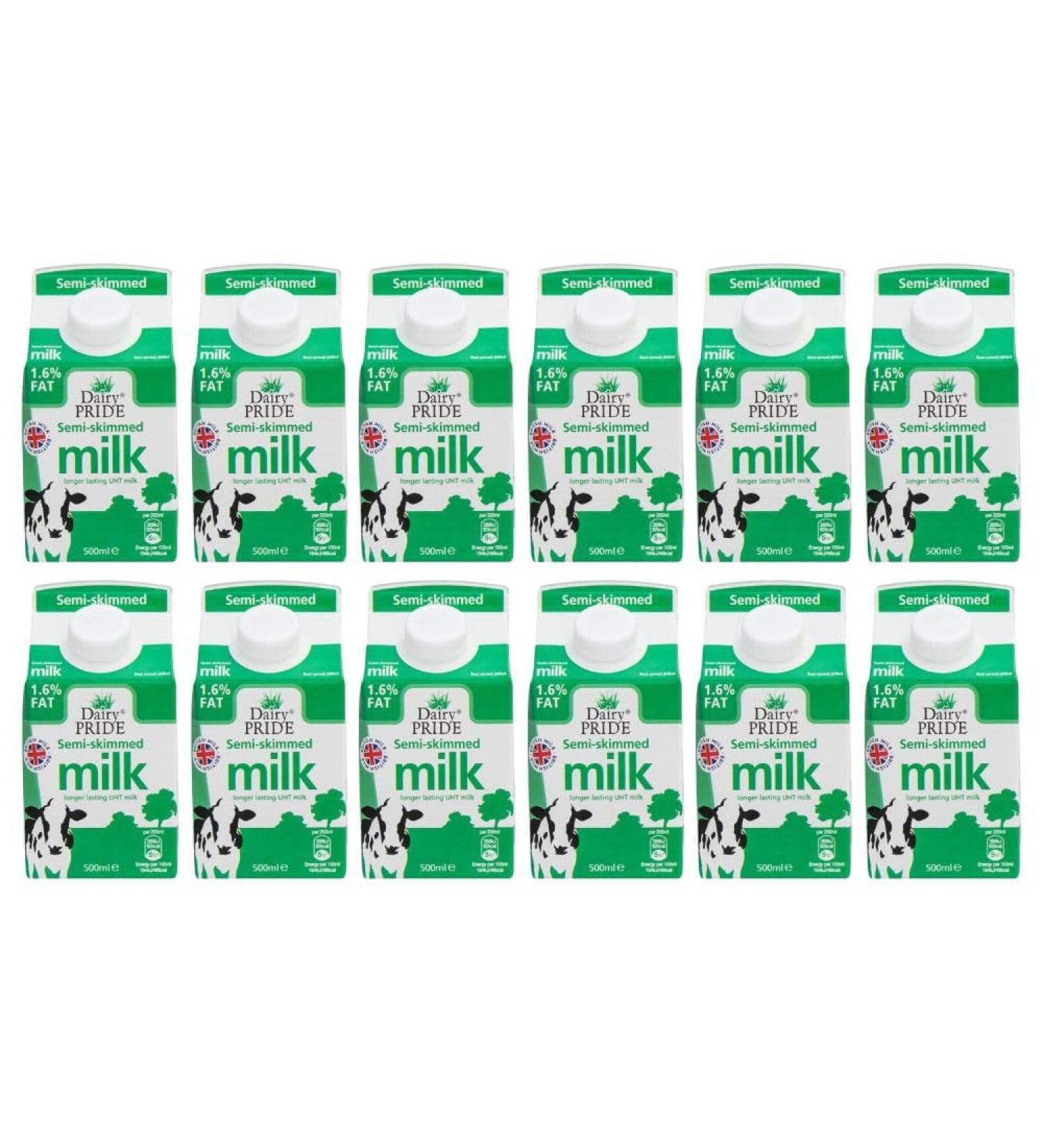 Dairy Pride Semi Skimmed Long Life Milk 500ml Pack Of 12 With Welari Thank You Card | (12 Pack) (12 x 500ml) - Buy Online on SooperMarket.com