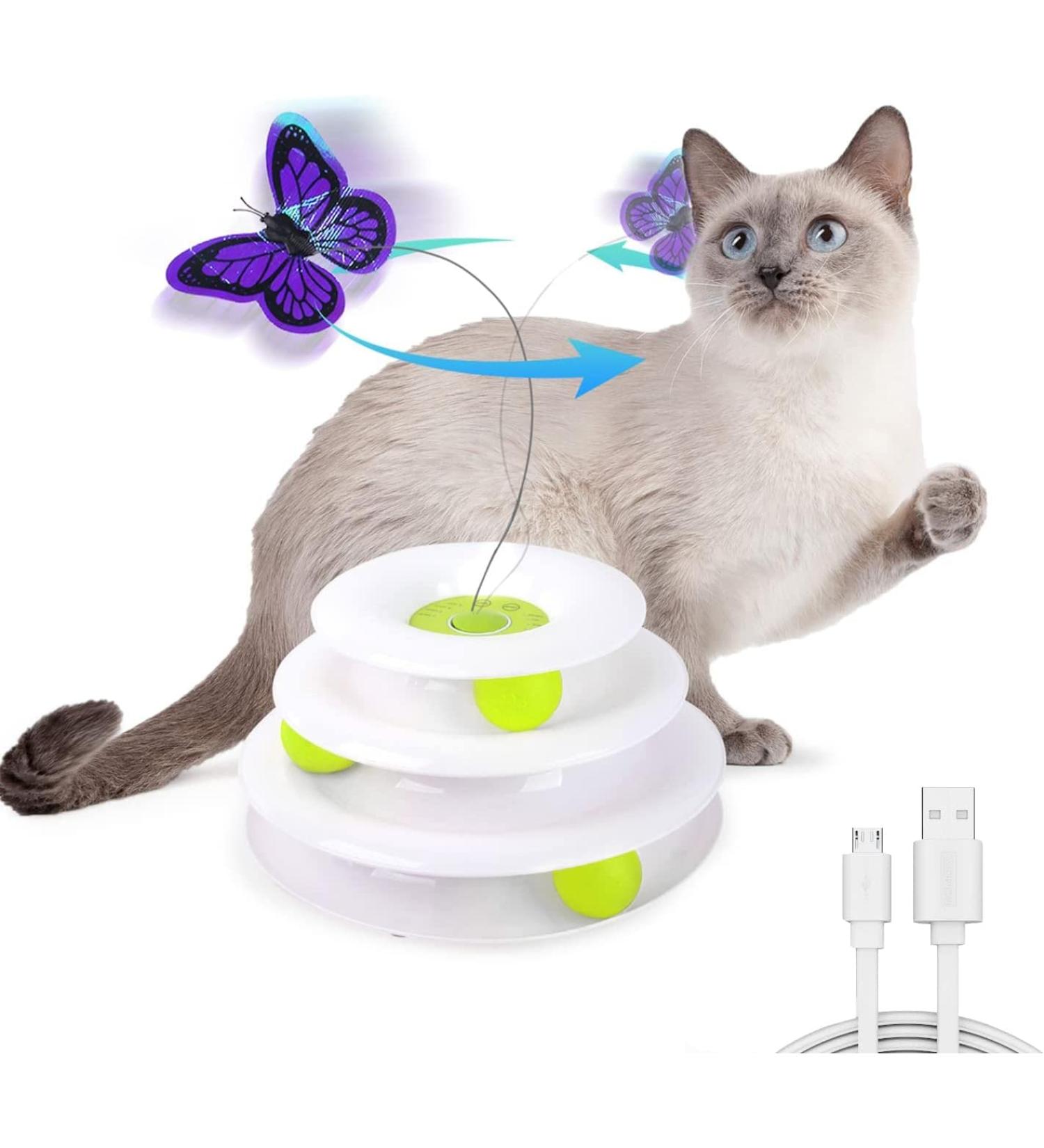 All for Paws 2 in 1 Interactive Cat Tower Butterfly Toy - Automatic Flutter Bug & Ball Track Kit for Smart Kittens - Engaging 360 Rotating Cat Toy - Buy Online on SooperMarket.com