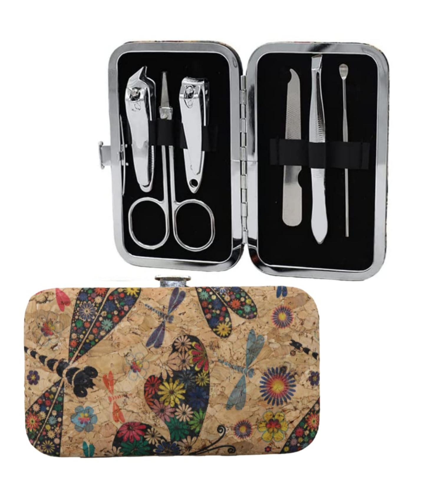 Cork Manicure Pedicure Kit 6 Pieces Stainless Steel Nail Scissors and Cuticle Tools Set with Eco-Friendly Cork Box - Buy Online on SooperMarket.com