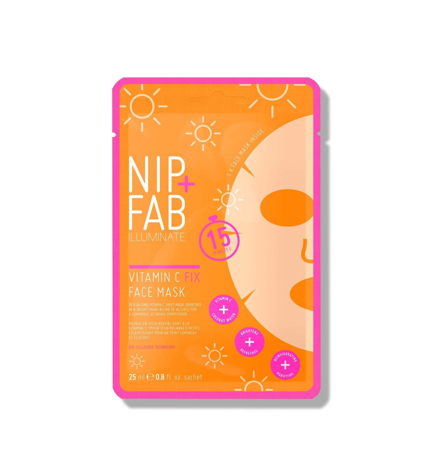 NIP + FAB vitamin C fix |Face mask with vitamin C |Coconut water |Citrus fruit extract |Moisturizing antioxidant mask |Heat lighting and toning |25 ml 25 ml (1 Pack)