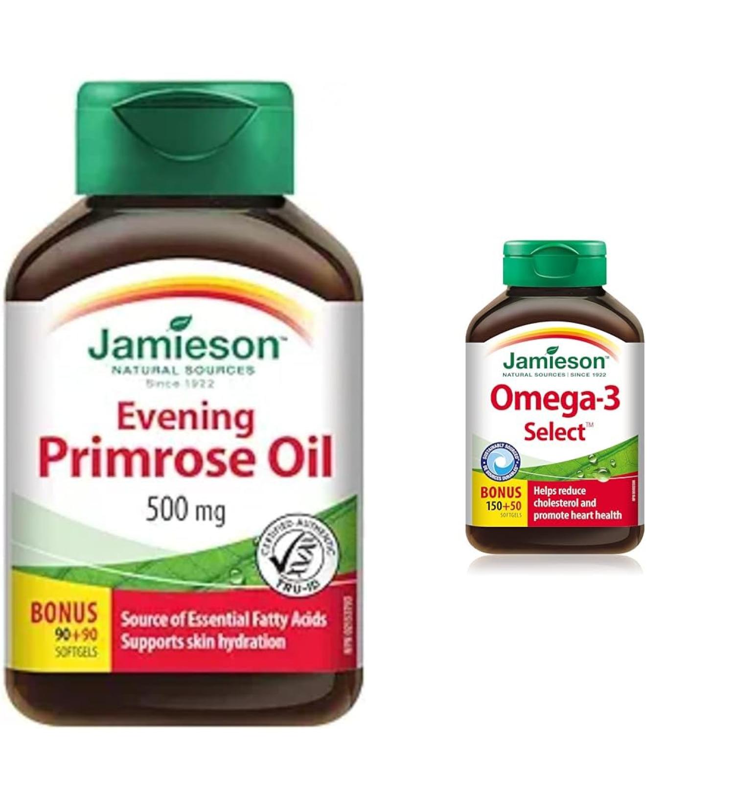 Evening Primrose Oil 500 mg Softgels - With Vitamin E Gluten-Free 180 Count (Pack of 1) & Omega-3 Select 1 000 mg SUPPLEMENT + SUPPLEMENT - Buy Online on SooperMarket.com