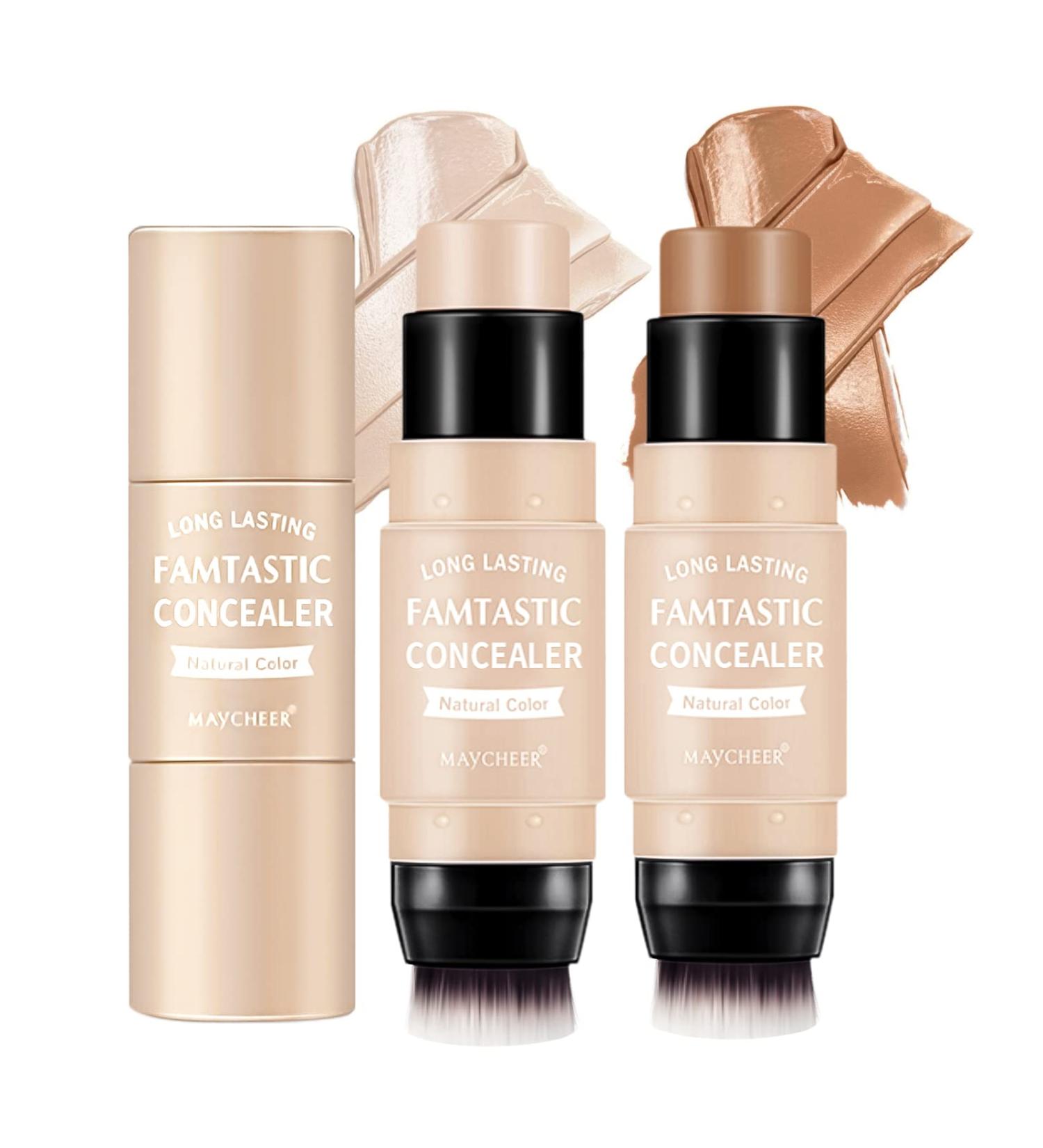 ONLYOILY Contour & Highlighter Stick Duo - Longwear Foundation & Bronzer Stick Set with Brush | Smooth, Easy Blending Face Makeup - Buy Online on SooperMarket.com