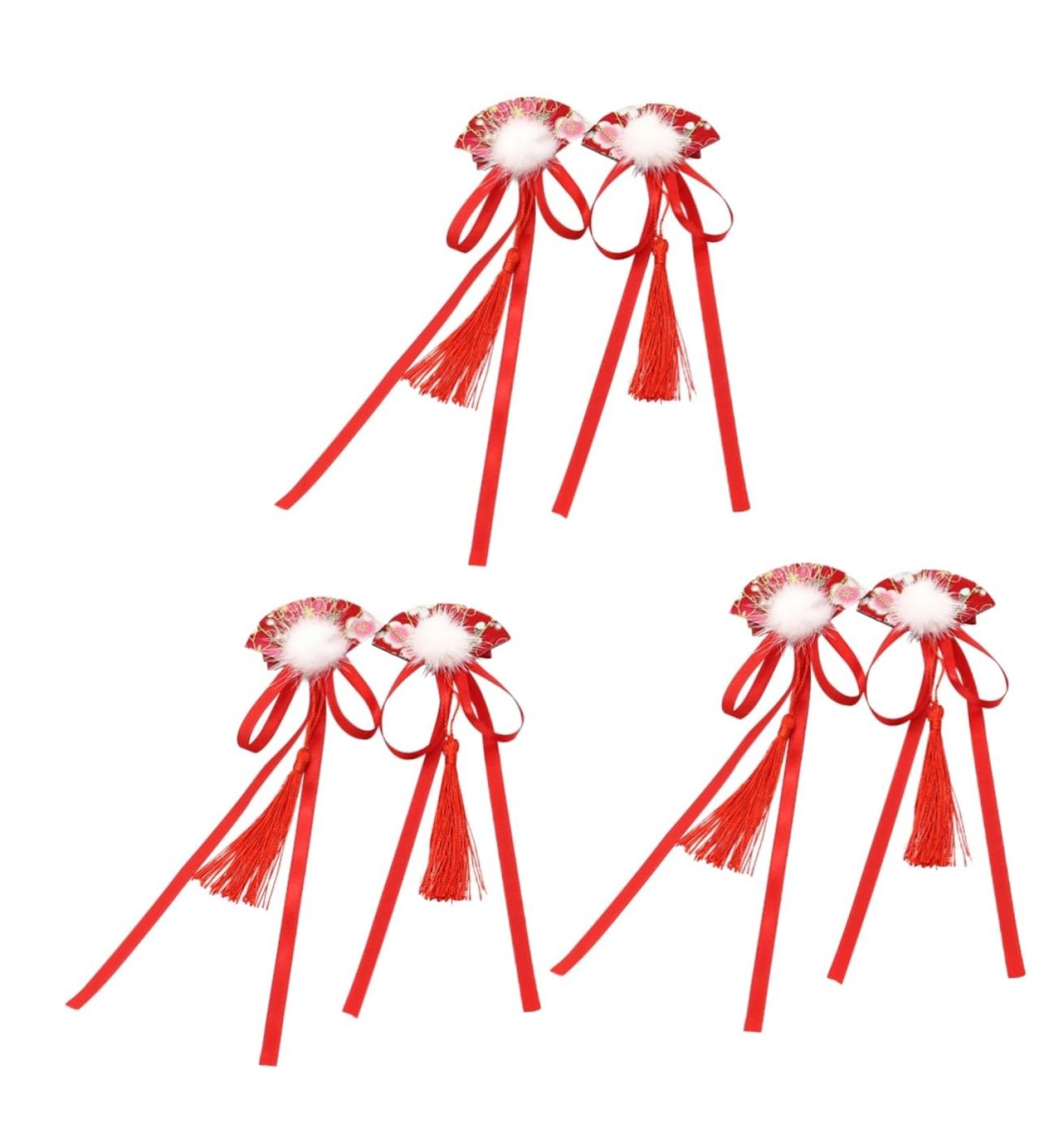 ibasenice 3 Pairs Children's Hairpin Butterfly Hair Clips Chinese New Year Hair Clips Hair Clip Accessories Polymer Clay Cane Styling Hair Clips Decor Red Fabric Ribbon Woman Chinese Style - Buy Online on SooperMarket.com