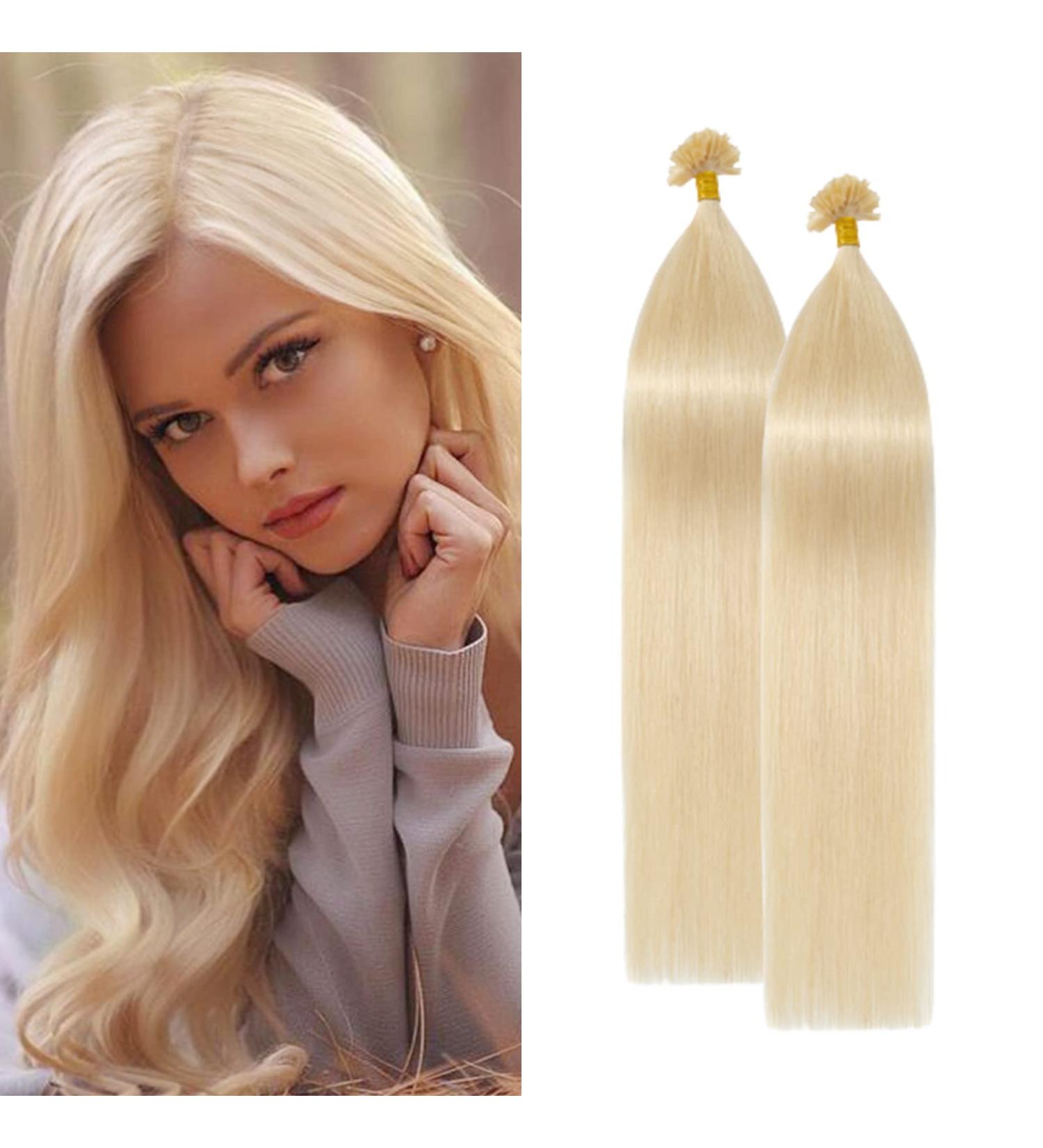 24 inches Pre Bonded Hair U Tip Extensions 1g 100 Strands Keratin Fusion Invisible Nail 100g Real Remy Human Hair(#613 Bleach Blonde) - Buy Online on SooperMarket.com