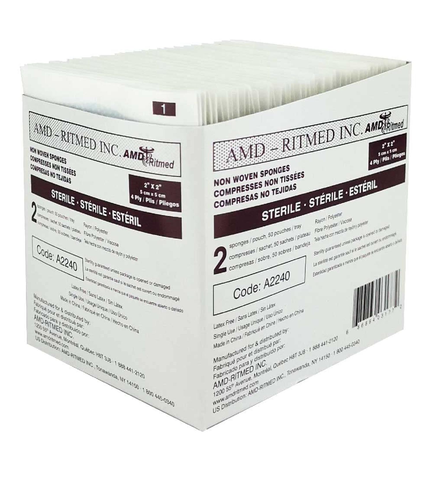 AMD-Ritmed BX/50 NON-WOVEN STERILE GAUZE SPONGE 2IN X 2IN 4PLY GRADE A