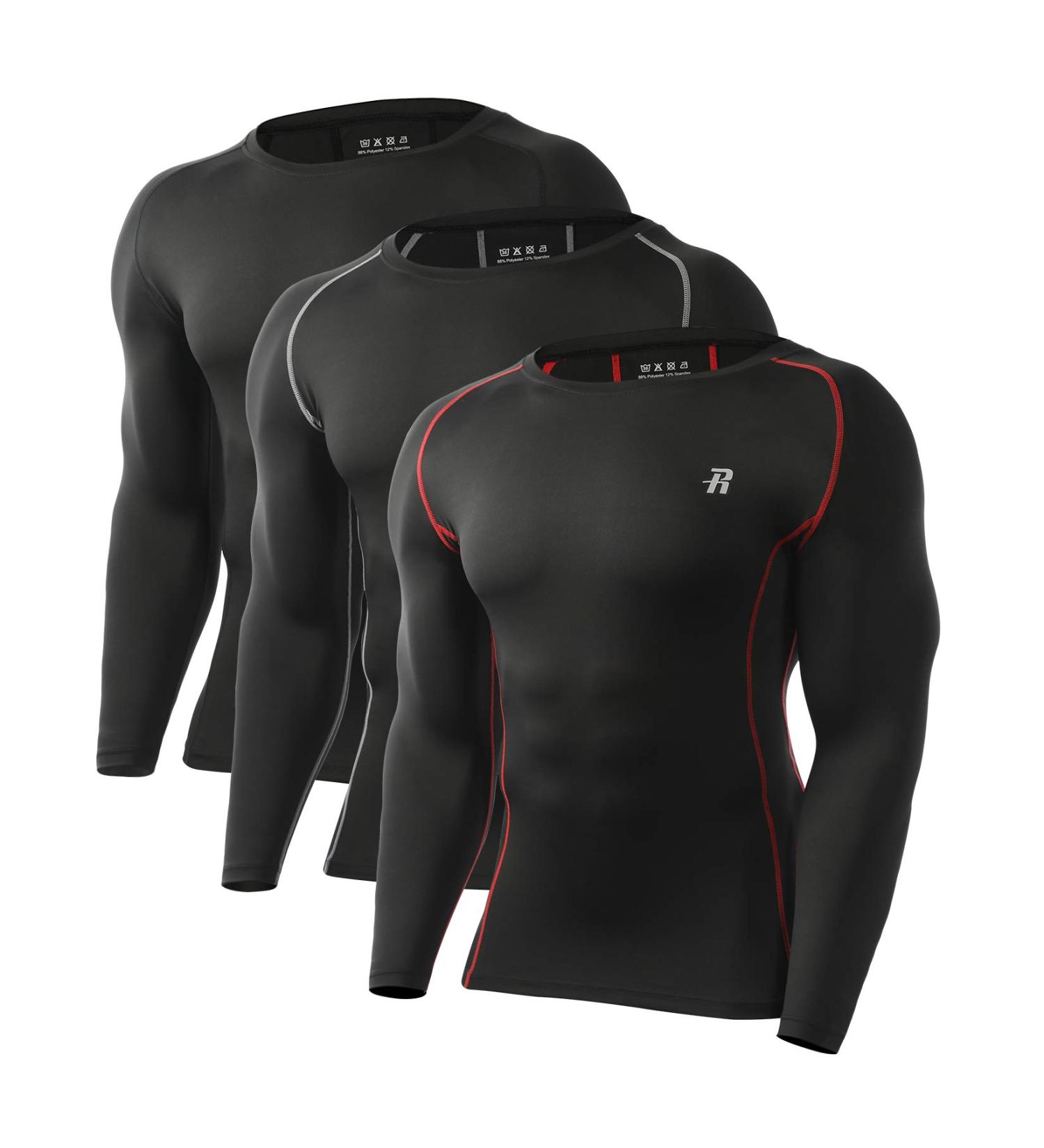 Runhit Men's Compression Long Sleeve Workout Shirts 3 Pack - Black/Red/Gray - Size Large - Buy Online on SooperMarket.com