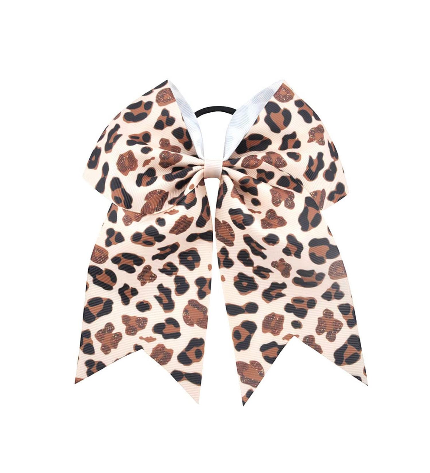 Leopard Cheer Bow For Girls Cheetah Ponytail Holder Bowknot Leopard Bow Hair Ring Tie PHB01 (A1)