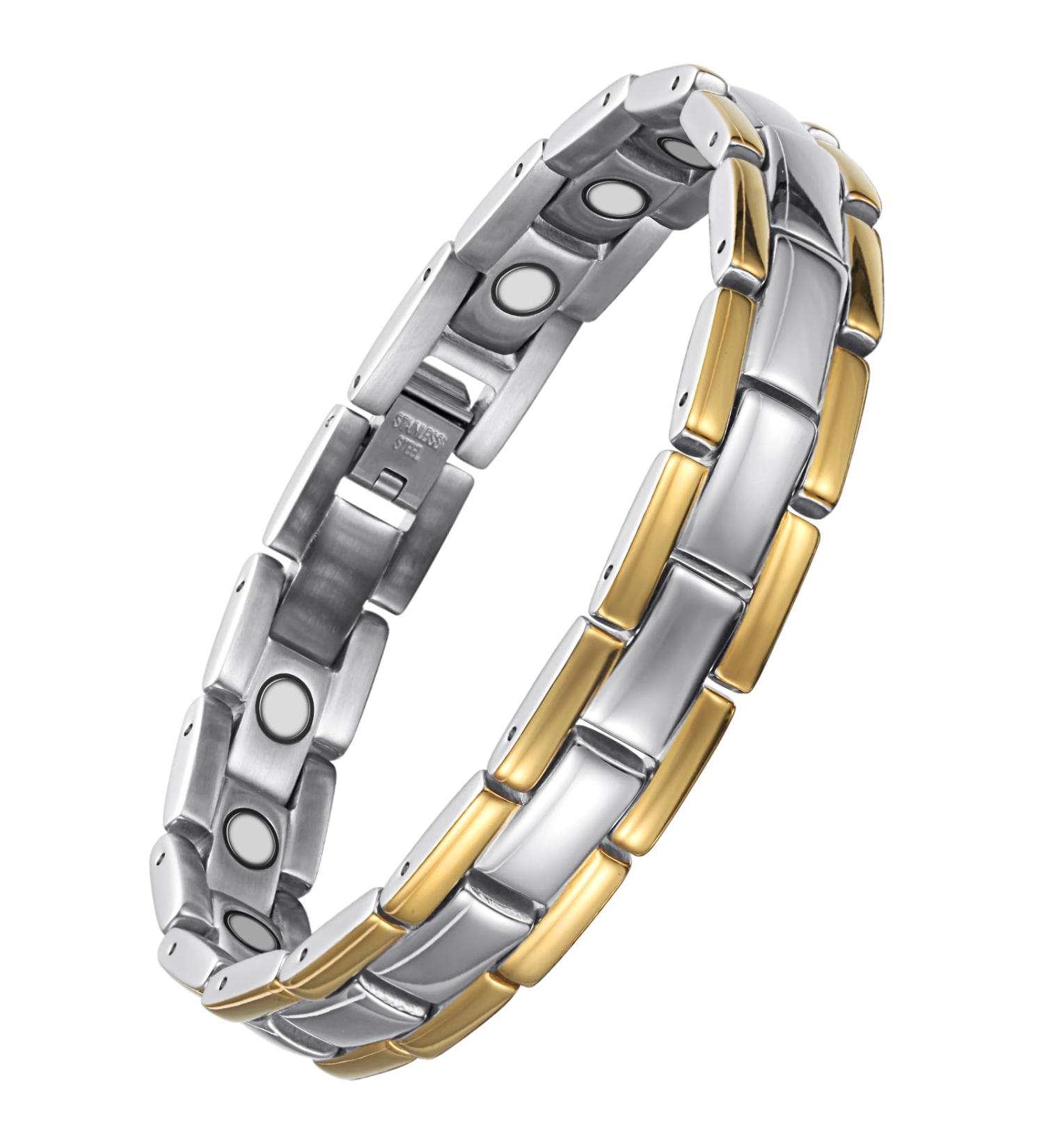 WELMAG WM Men Titanium Steel Magnetic Bracelet for Men Gold Line Design Adjustable Bracelets With Adjust Tool Luxury Box Halloween Jewelry Gifts(Sliver) - Buy Online on SooperMarket.com