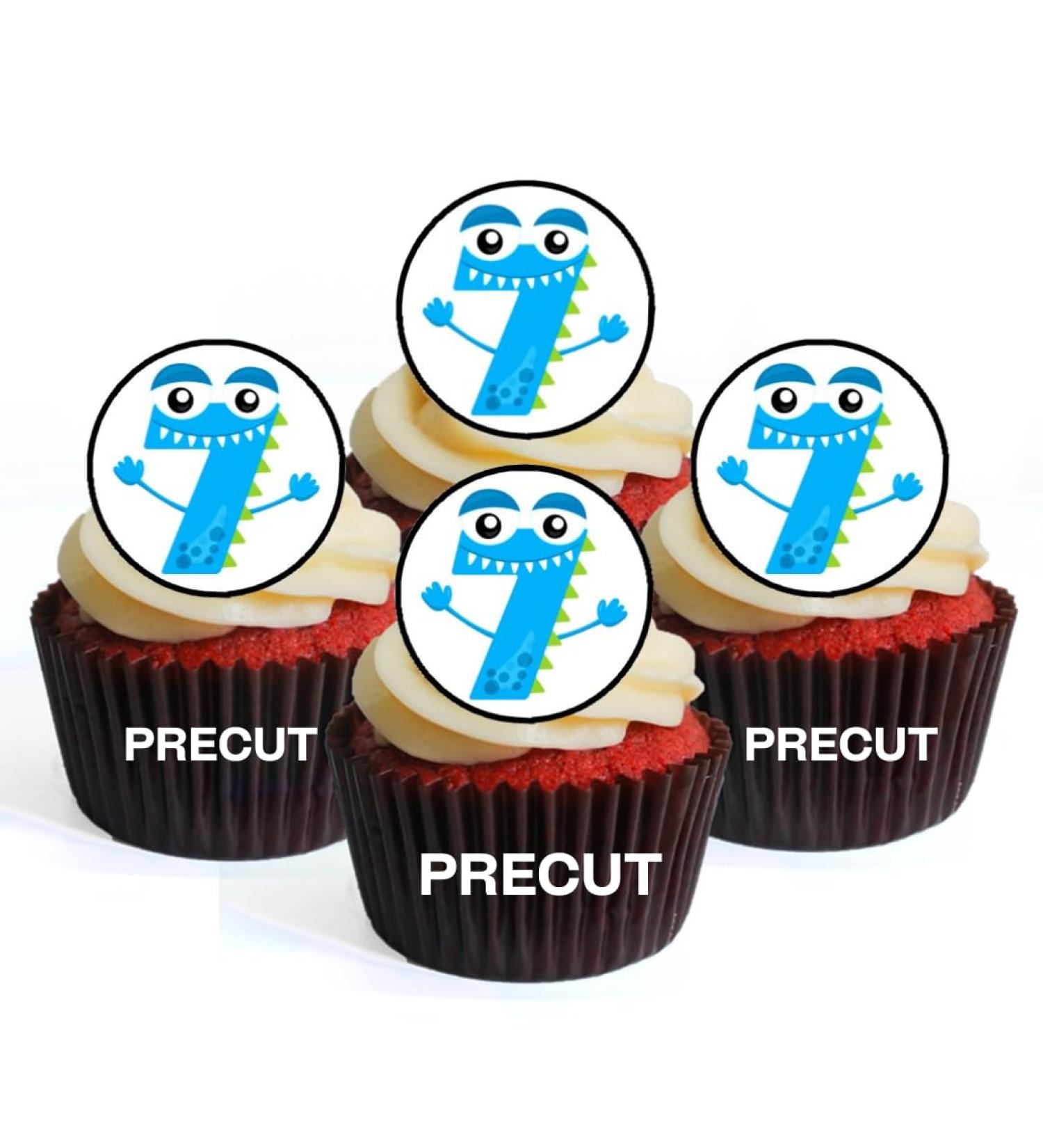 PRECUT Monster 7th Birthday Edible Cupcake Toppers - Monster Numbers Theme Premium Thickness SWEETENED VANILLA - wafer card disc cake decorations (Pack of 12) - Buy Online on SooperMarket.com