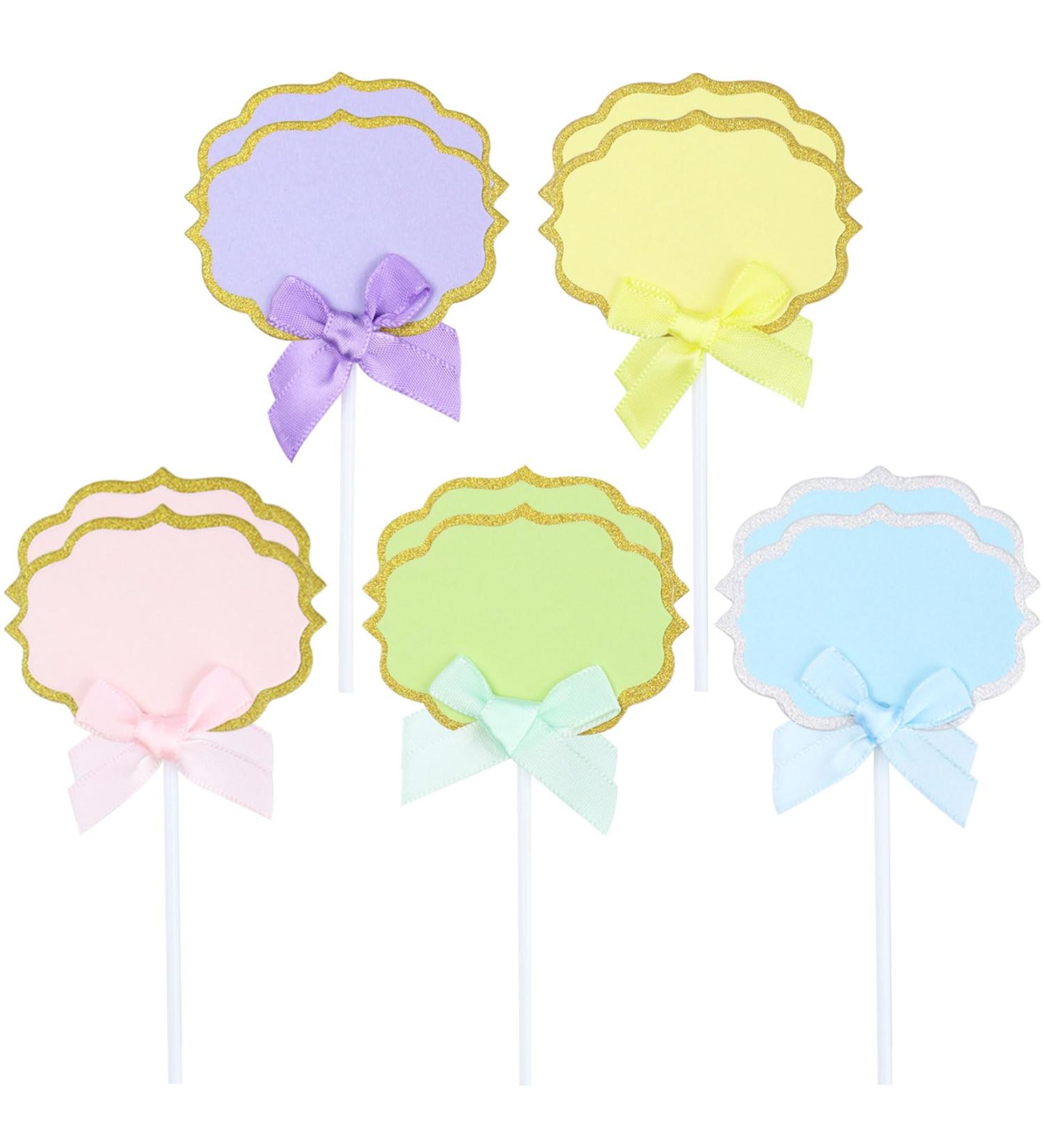 Cupcake Toppers 10 Pieces Paper Writable Cake Toppers for Birthday Baby Shower Party Celebration Cake Desert Decoration Blue Pink Purple Green Yellow - Buy Online on SooperMarket.com