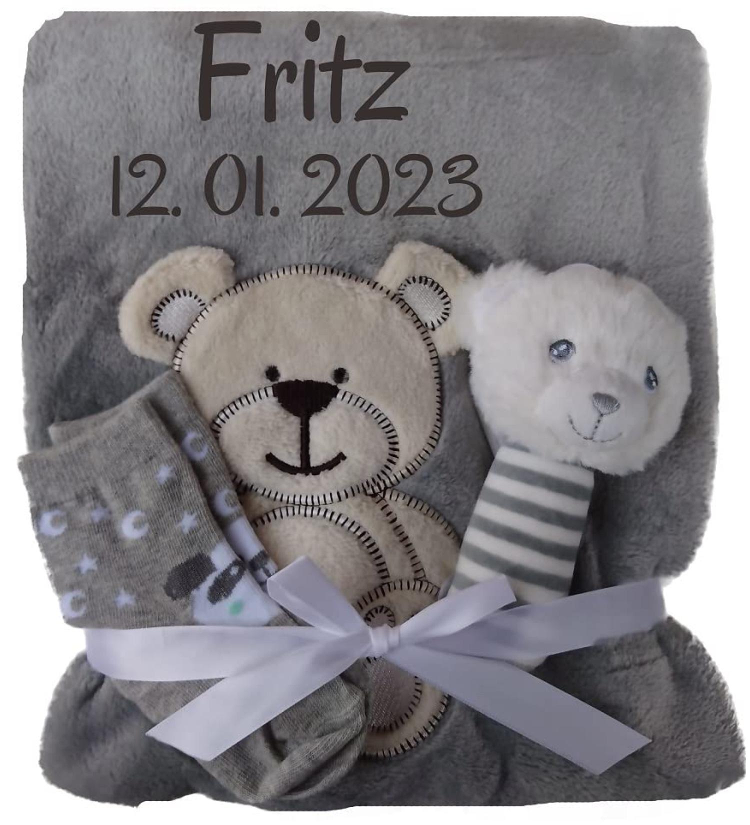 Wuff-Dogsworld Personalized Baby Blanket | Custom Name Embroidery & Gift Set - Baby Rattle or Socks for Baptism & Birth (Boy/Girl) - Buy Online on SooperMarket.com