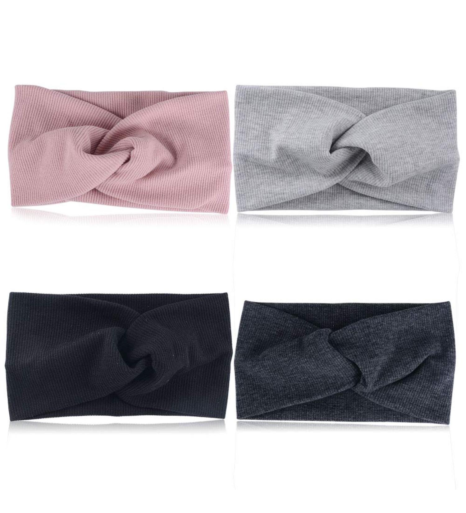 4 Piece Summer Elastic Hair Bands for Women - Sports Headbands with Bow in Black Gray and Pink - Soft Twisted Headwraps for Girls - Buy Online on SooperMarket.com