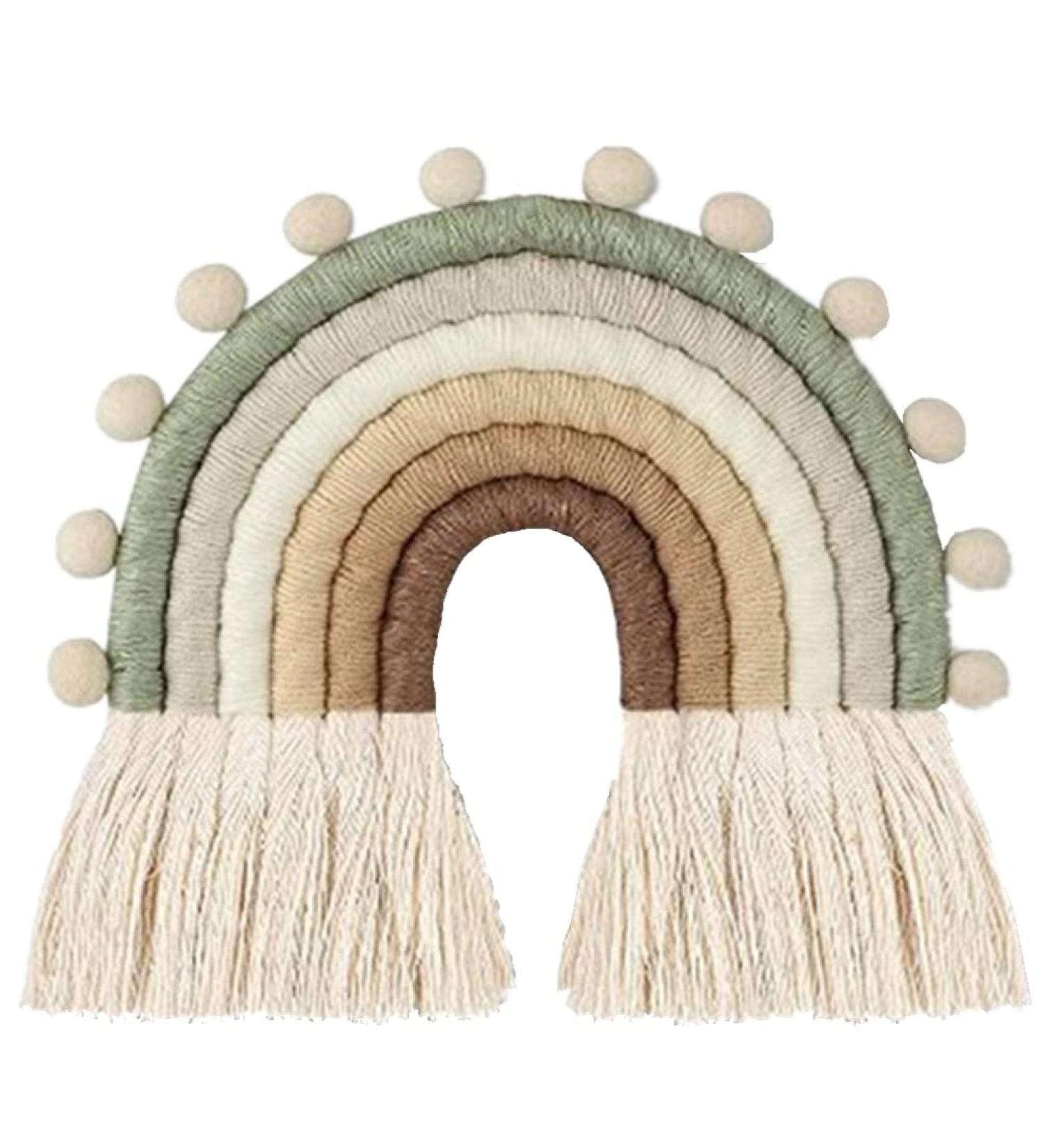 Rainbow Macrame Wall Hanging for Nursery Decor - Handmade Cotton Tassel for Kids Room (Beige) - Buy Online on SooperMarket.com