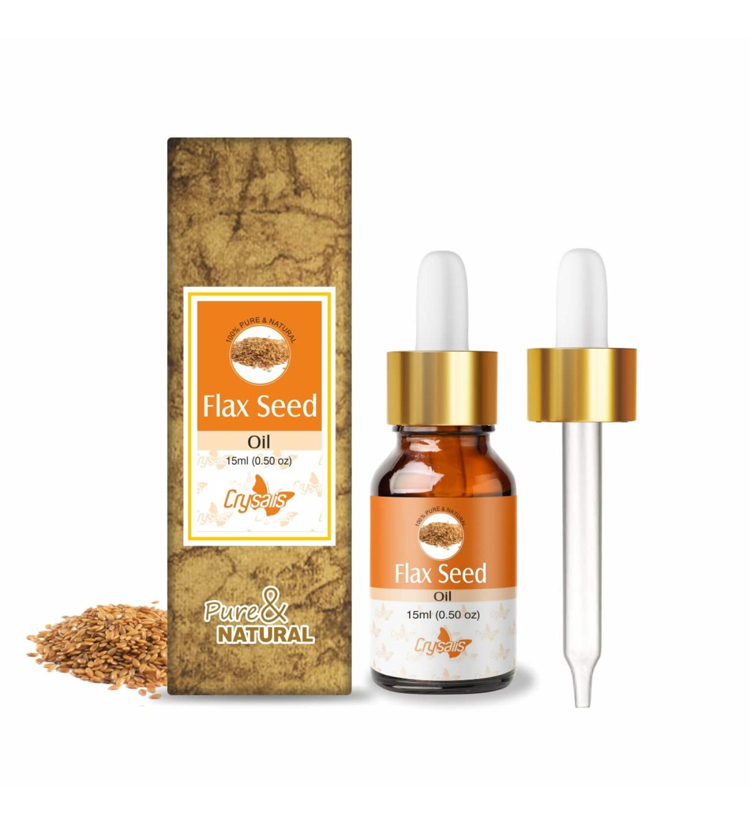 Crysalis Flax Seed (Linum Usitatissimum) |100% Pure & Natural Undiluted Carrier Oil Organic Standard/Cold Pressed Oil For Glowing Skin Healthy Hair 15ml with dropper - Buy Online on SooperMarket.com