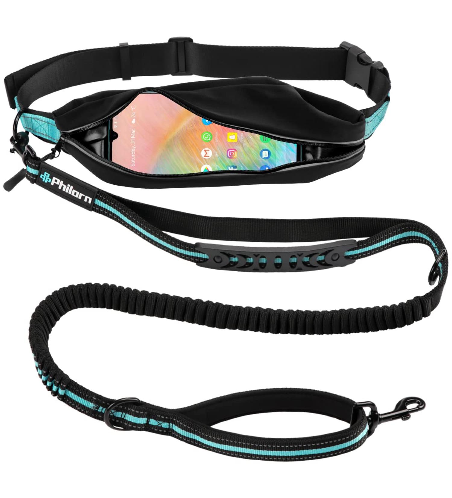 Philorn Super Elastic Freehand Dog Leash 120-170 cm with Belt Pocket - Jogging Leash for Large Dogs Up to 65 kg Reflective & Bungee Design - Perfect for Active Dog Owners - Buy Online on SooperMarket.com