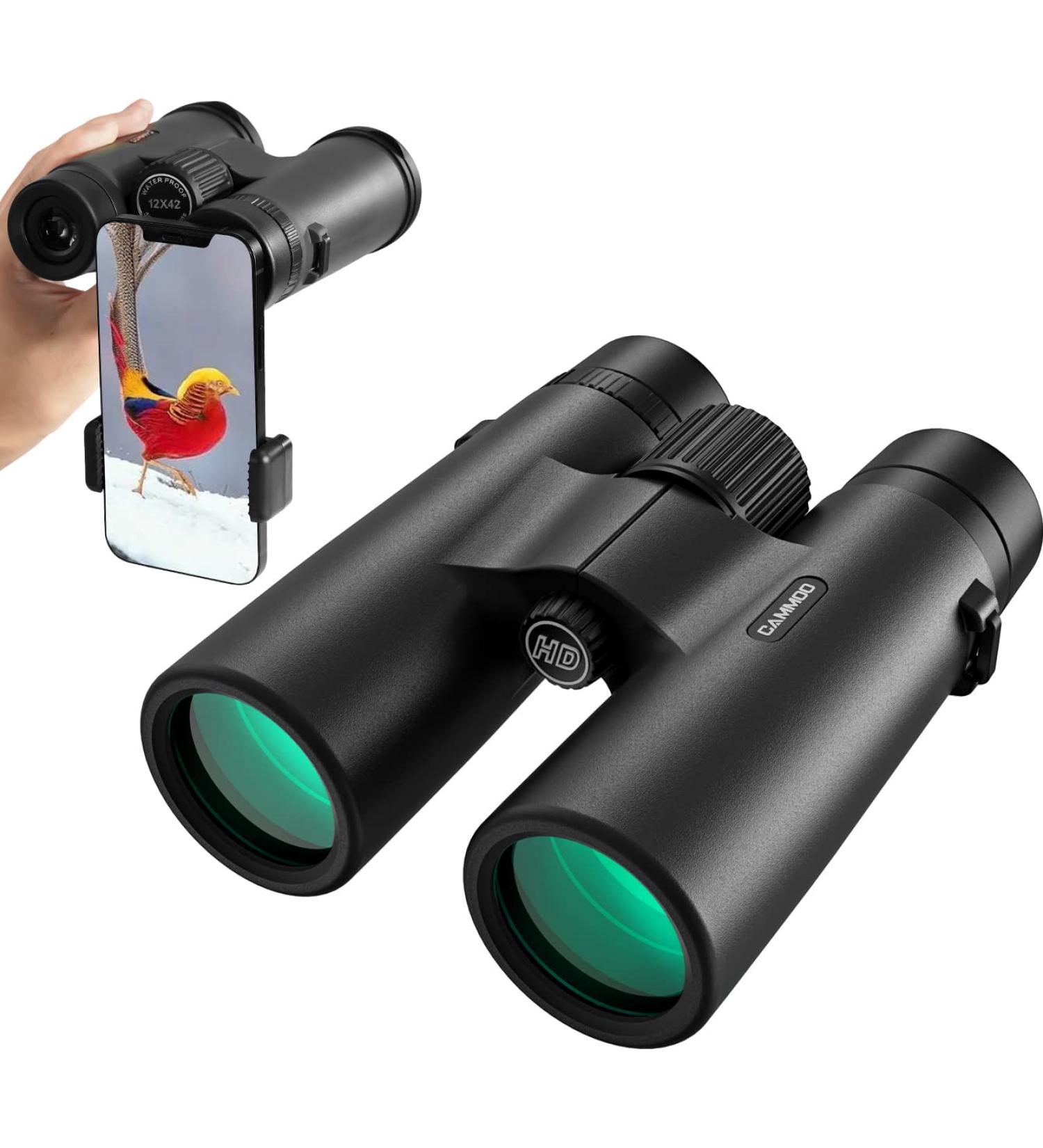 CAMMOO 12x42 HD Binoculars - IPX7 Fog & Waterproof - Bright BAK-4 Prism - Universal Phone Adapter - Bird Watching & Hunting - BLACK - Buy Online on SooperMarket.com