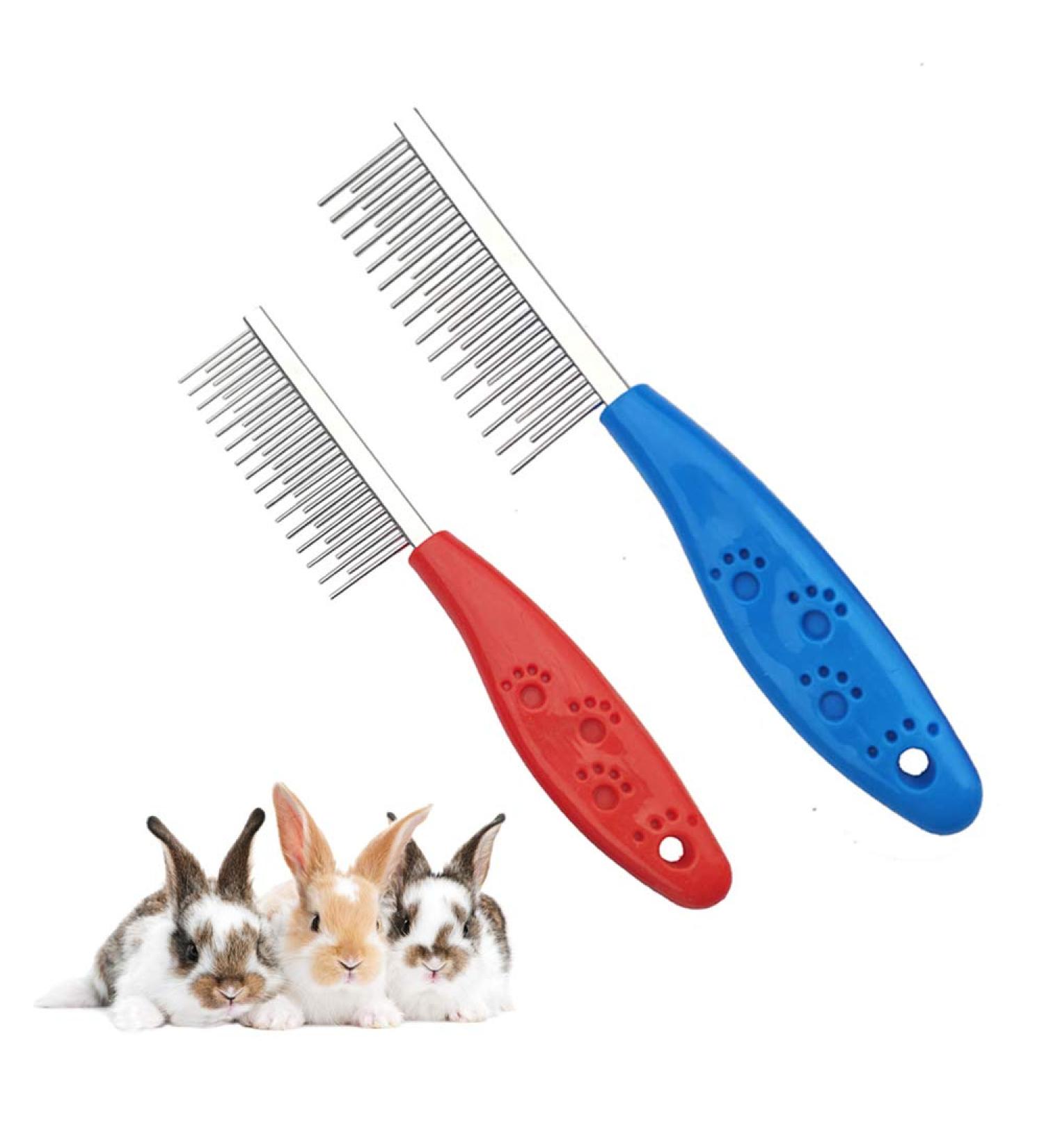 2PCS Pet Hair Buster Comb for Dogs, Cats, Rabbits, Hamsters - Stainless Steel Detangling Brush with Long and Short Teeth - Red and Blue - Buy Online on SooperMarket.com