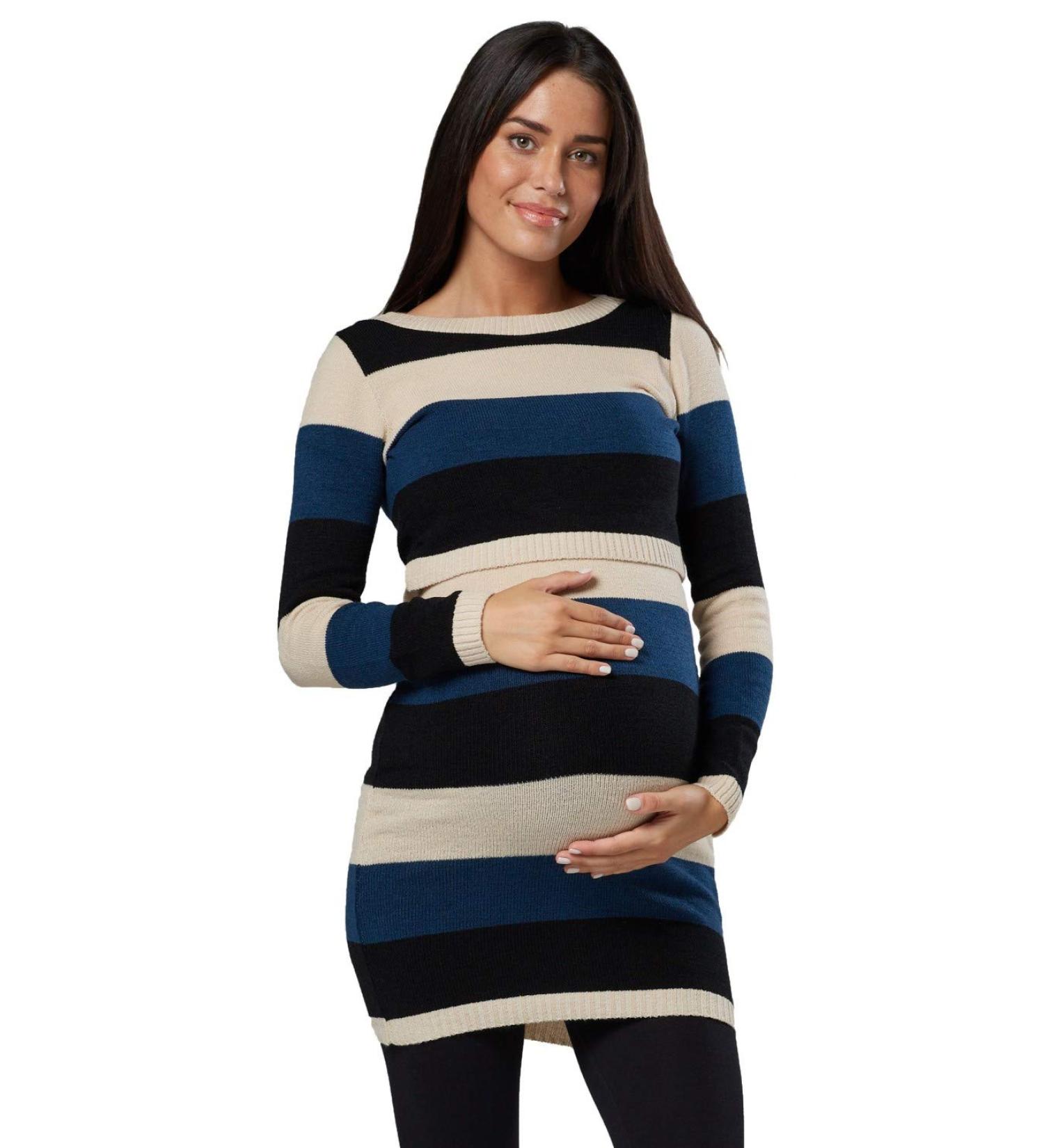 Zeta Ville Maternity Nursing Knitted Tunic Crew Neck Cut Out 453 Beige - Size 8-10 - Buy Online on SooperMarket.com