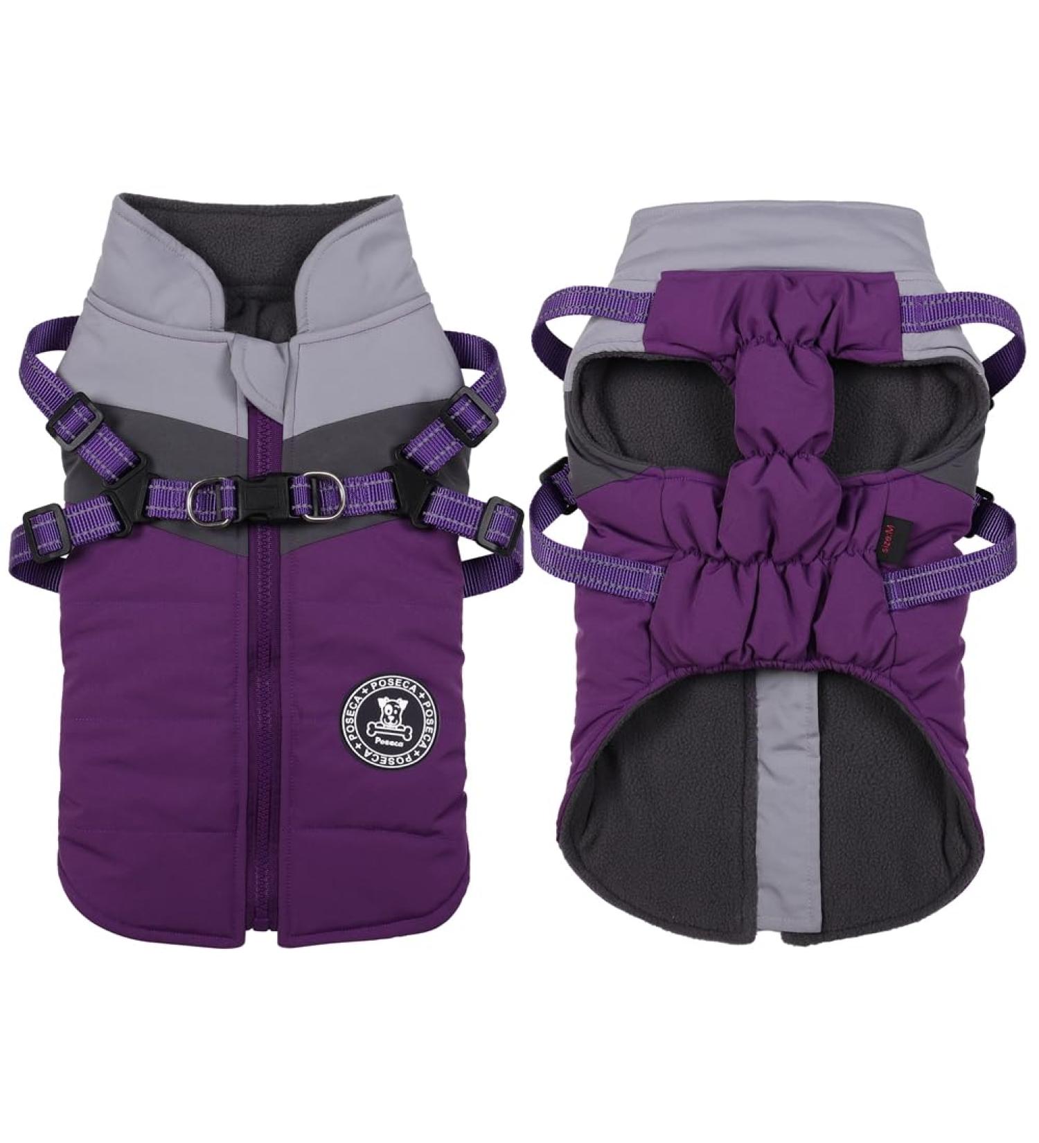 Poseca Reflective Waterproof Dog Coat with Harness for Small Medium Dogs - Purple - Buy Online on SooperMarket.com