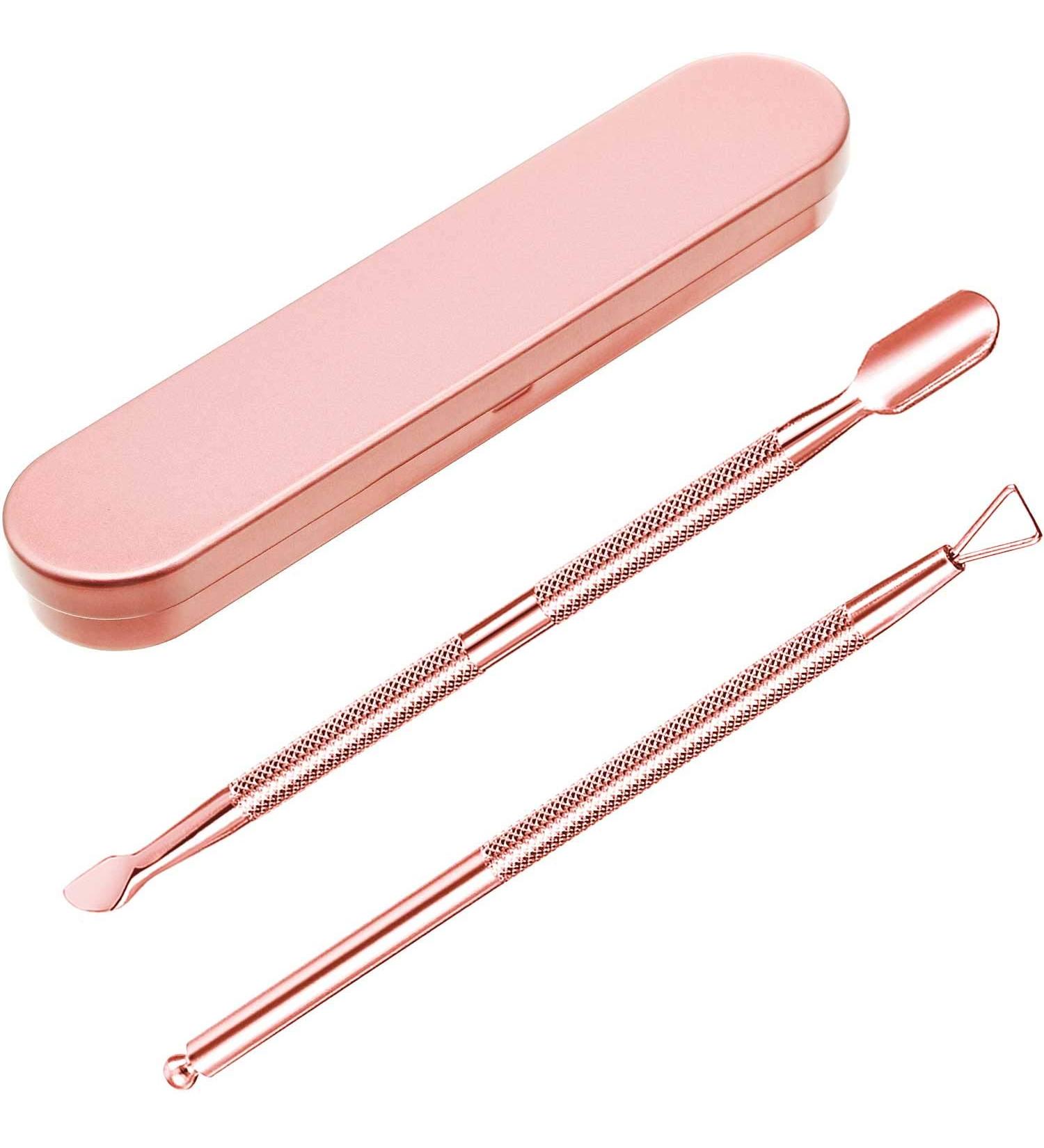Stainless Steel Cuticle Pusher Kit - Triangle Peeler, Scraper, Double Ended Cutter & Nail Cleaner - Rose Gold Finish - Buy Online on SooperMarket.com