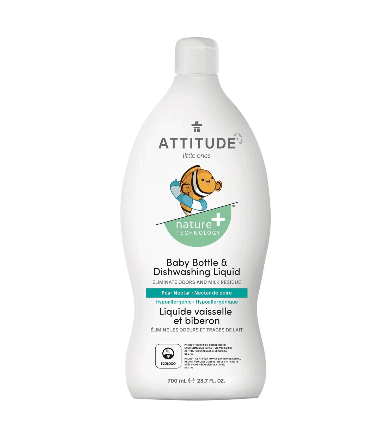 ATTITUDE Little One Baby Bottle & Dishwashing Liquid - Pear Nectar 23.7 fl oz (700 ml) | Eco-Friendly & Safe for Babies - Buy Online on SooperMarket.com