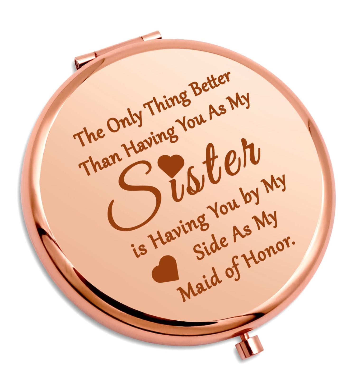 Bridesmaid Sister Wedding Gift Compact Makeup Mirror | Maid of Honor & Best Friend Friendship Gifts | Bridal Shower & Engagement Gift for Her - Buy Online on SooperMarket.com
