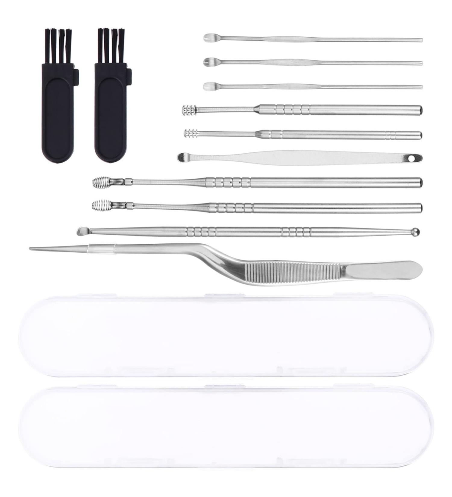 Professional 2 Sets Ear Pick Kit | Metal Spatula & Cleaning Tweezers | Ear Wax Picking Tools for Spiral Ear Spoon | Ear Wax Scoop Cleaner - Buy Online on SooperMarket.com