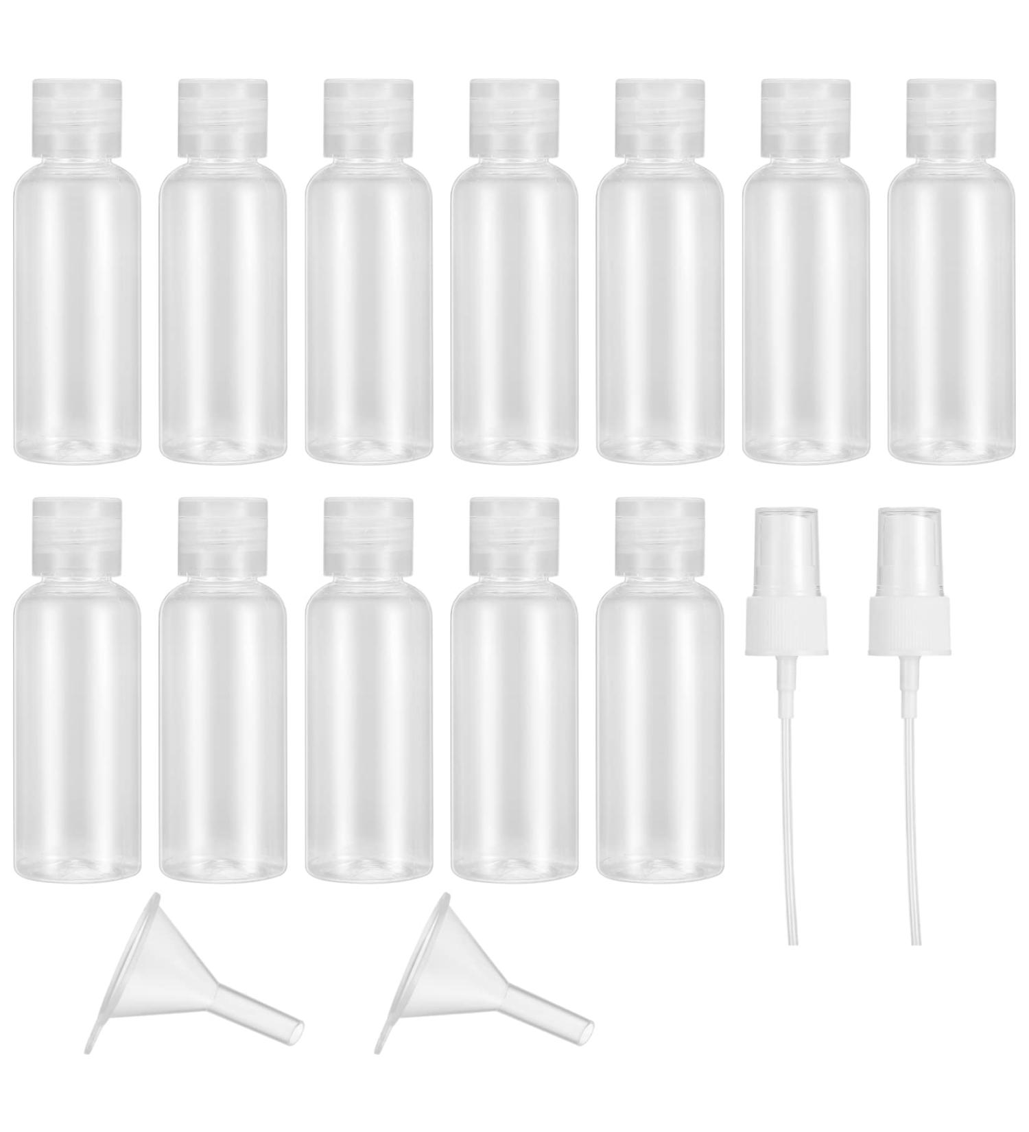 Tvnyoujia 12-Piece Travel Bottle Set | 50ml Empty Plastic Cosmetic Containers | Transparent Air Travel Bottles with Funnel & Nozzles - Buy Online on SooperMarket.com