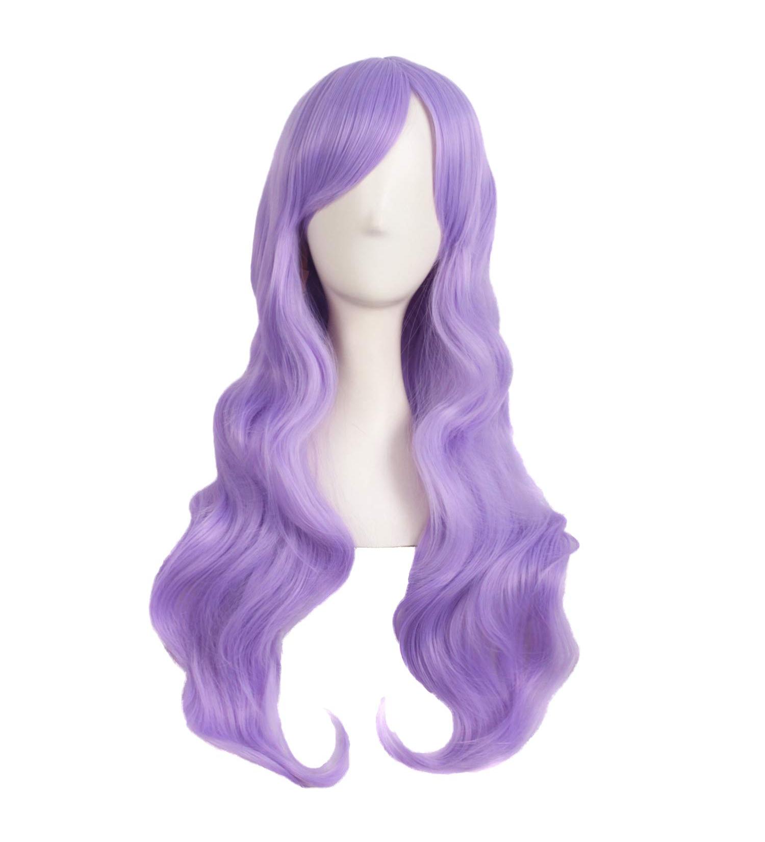 MapofBeauty 28 Inch Light Purple Curly Synthetic Wig with Side Bangs - Charming Women's Full Hair - Buy Online on SooperMarket.com