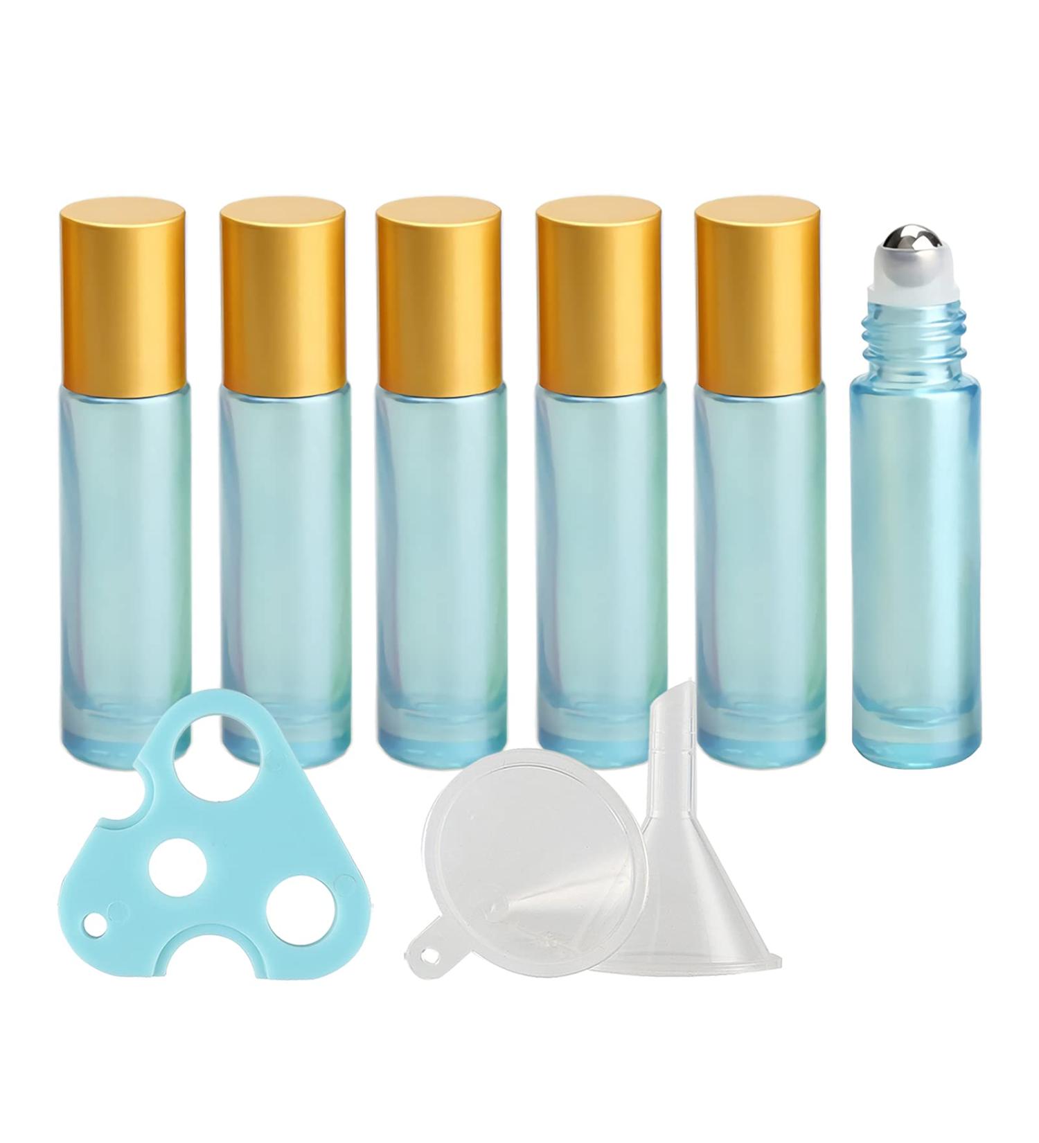 Tianzd 10ml Blue Glass Roller Bottles - 6 Pack with Gold Caps | Ideal for Essential Oils & Roll-On Applications | Includes Funnel Opener - Buy Online on SooperMarket.com