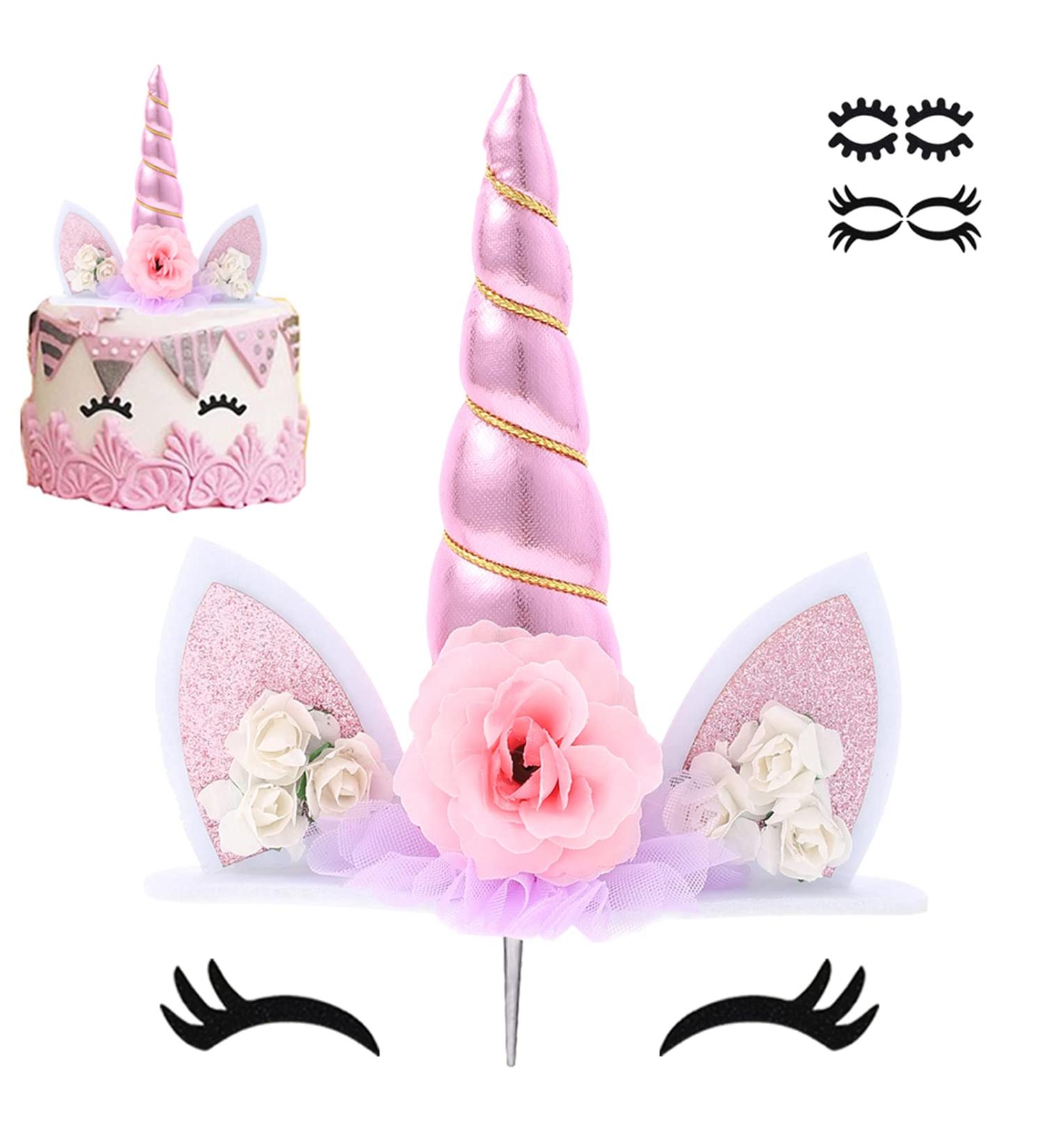 Unicorn Cake Topper for Girls First Birthday - Pink Horn with Eyelashes - Birthday Party Supplies and Decorations - Buy Online on SooperMarket.com