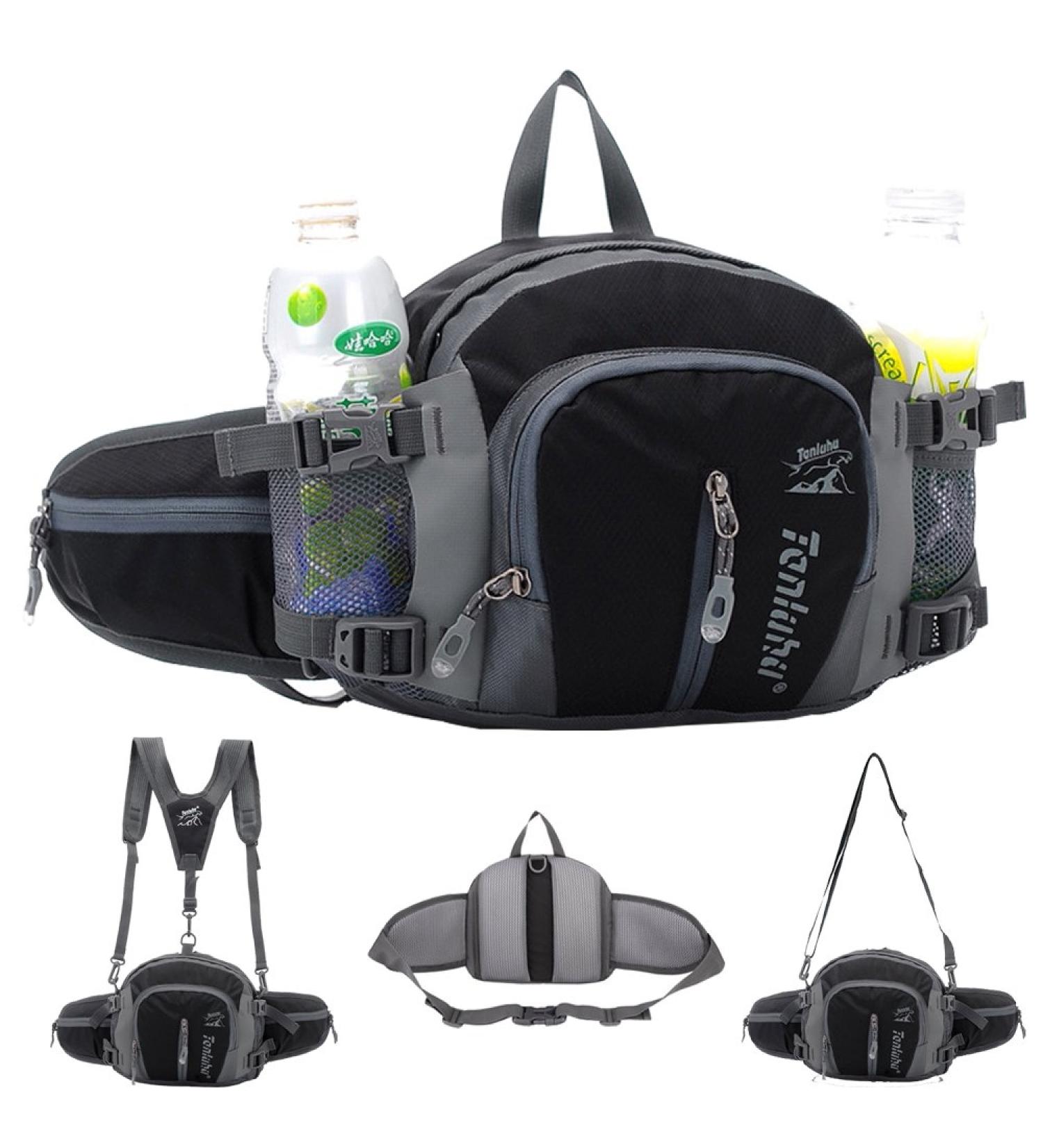 Sinocal Military Style Canvas Belt Bag - Water-Resistant Fanny Pack with Bottle Holder for Running Hiking Cycling and Camping Travel - Black - Buy Online on SooperMarket.com