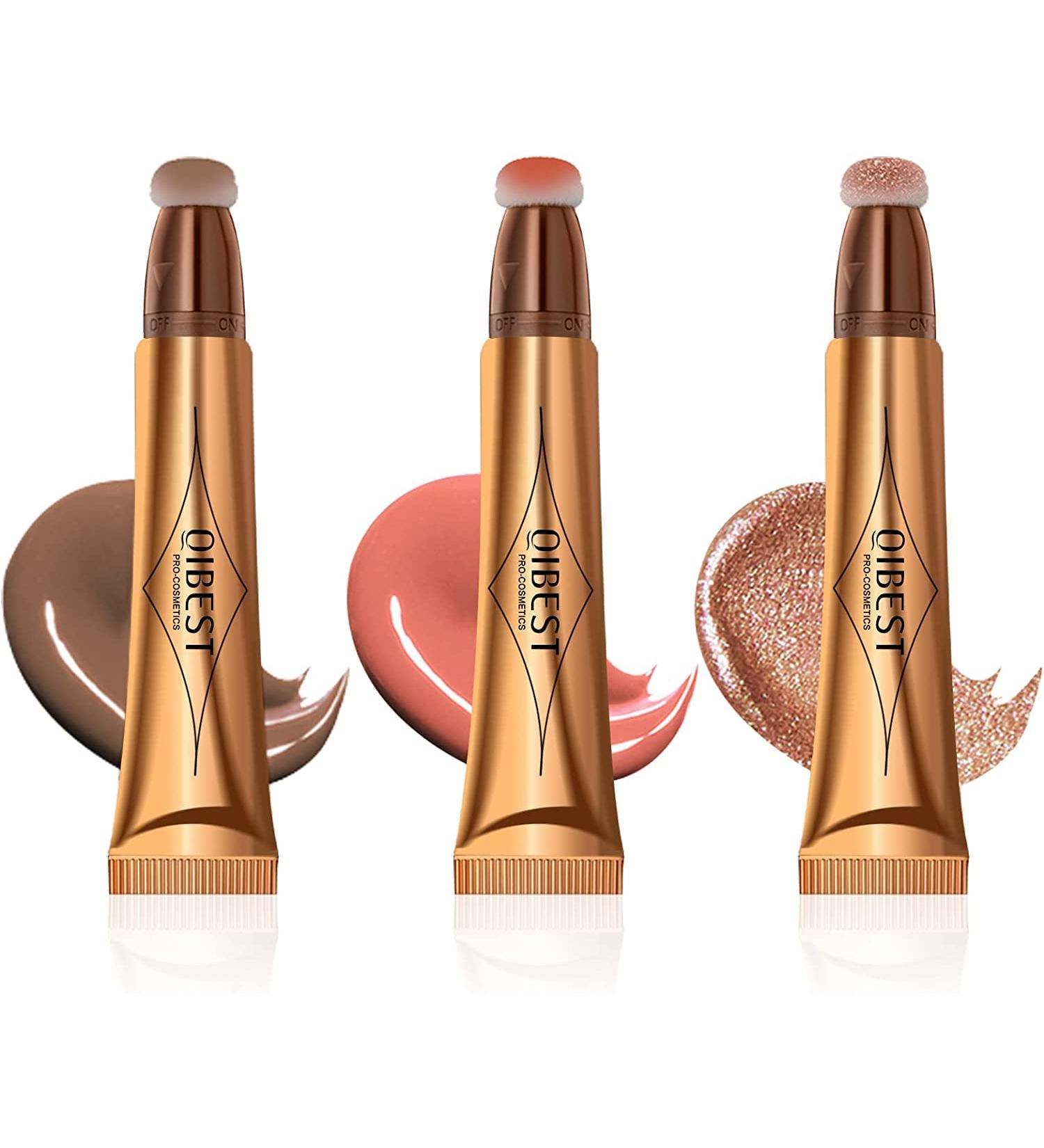 3Pcs Liquid Blusher for Cheeks Highlighter Makeup Stick Liquid Blush 3-in-1 Cheek Liquid Blush Highlighter Beauty Wall Shimmer Liquid Face Highlighter with Soft Cushion Applicator - Buy Online on SooperMarket.com