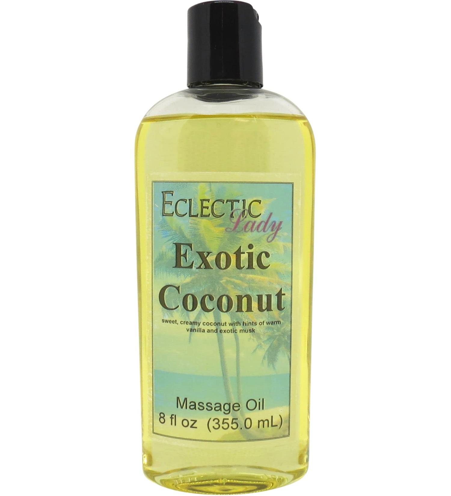 Exotic Coconut Massage Oil 8 oz - Hydrating Sweet Almond & Jojoba Oil Preservative Free Ideal for Aromatherapy & Relaxation - Buy Online on SooperMarket.com