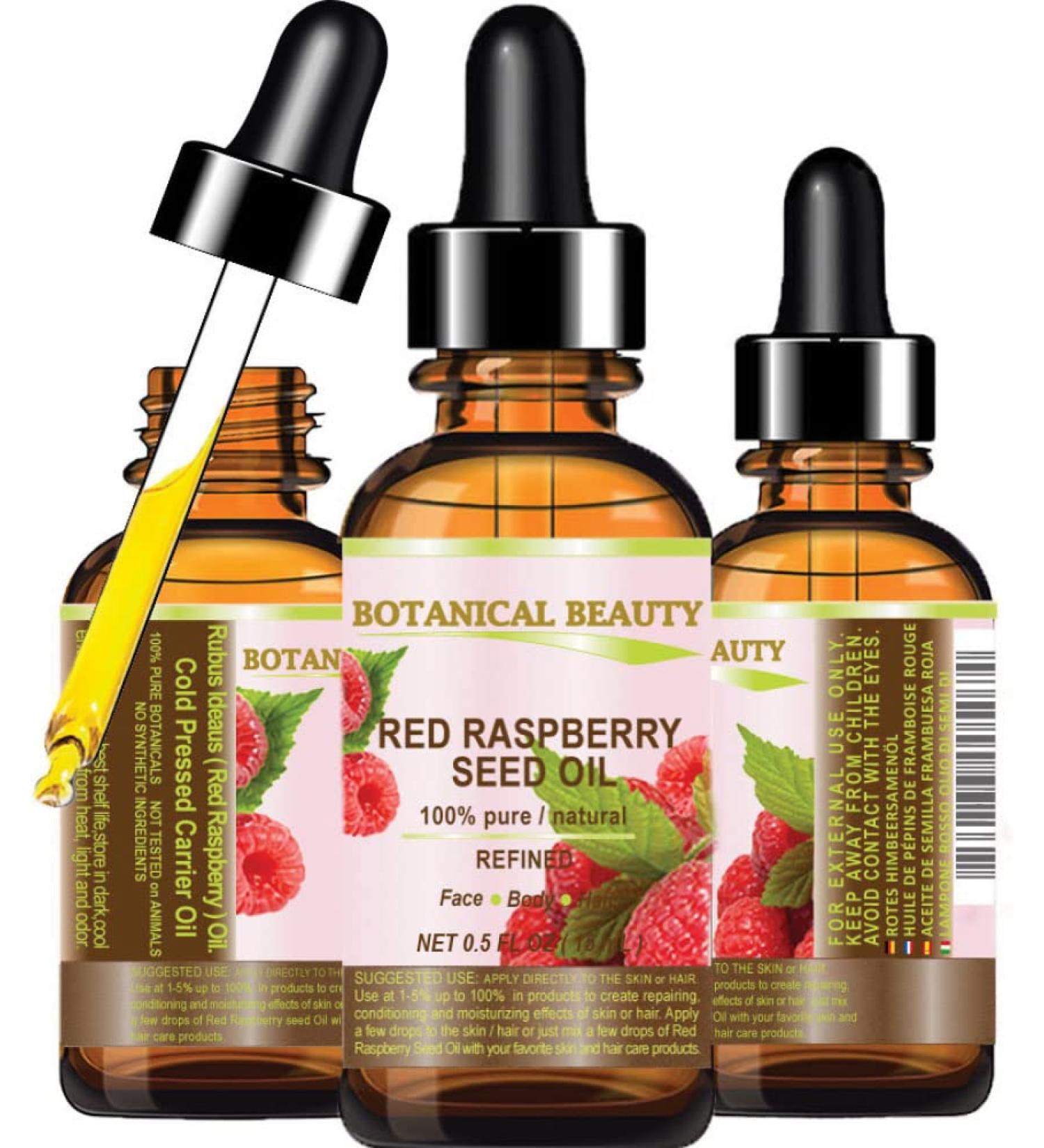 Red Raspberry Seed Oil 0.5 fl.oz - 100% Pure & Natural Cold Pressed Carrier Oil for Skin, Hair, Lips, Nails - High in Antioxidants, Vitamin A & E, Omega 3, 6, 9 - Buy Online on SooperMarket.com