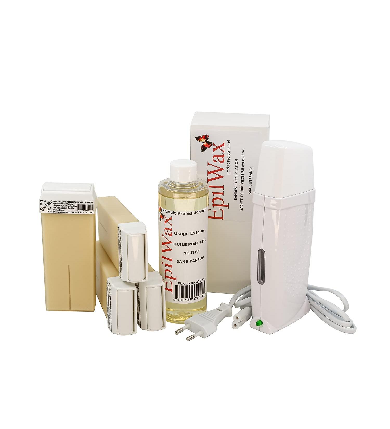 Epilwax Royal Complete Epilation Kit - Professional Wax Warmer 4 Roll-On Wax (100ml Vanilla) 100 Epilatory Strips & 250ml After Epilation Oil | International Shipping Available - Buy Online on SooperMarket.com