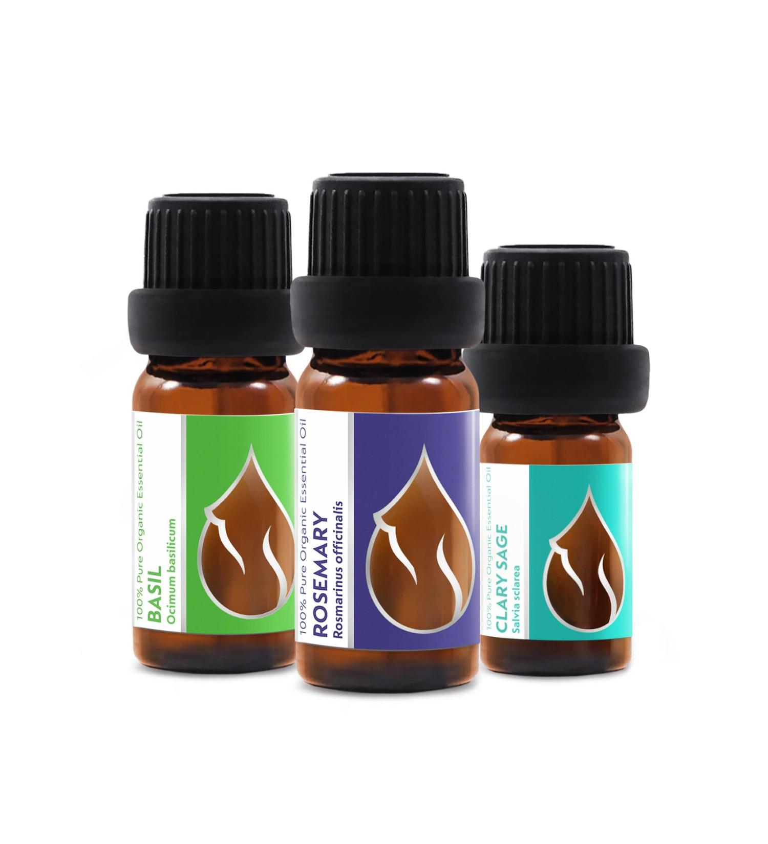 Organic Essential Oils Set for Hair Repair - Basil, Rosemary, Clary Sage | 100% Pure Therapeutic Grade | Non-GMO | 25ml Pack - Buy Online on SooperMarket.com