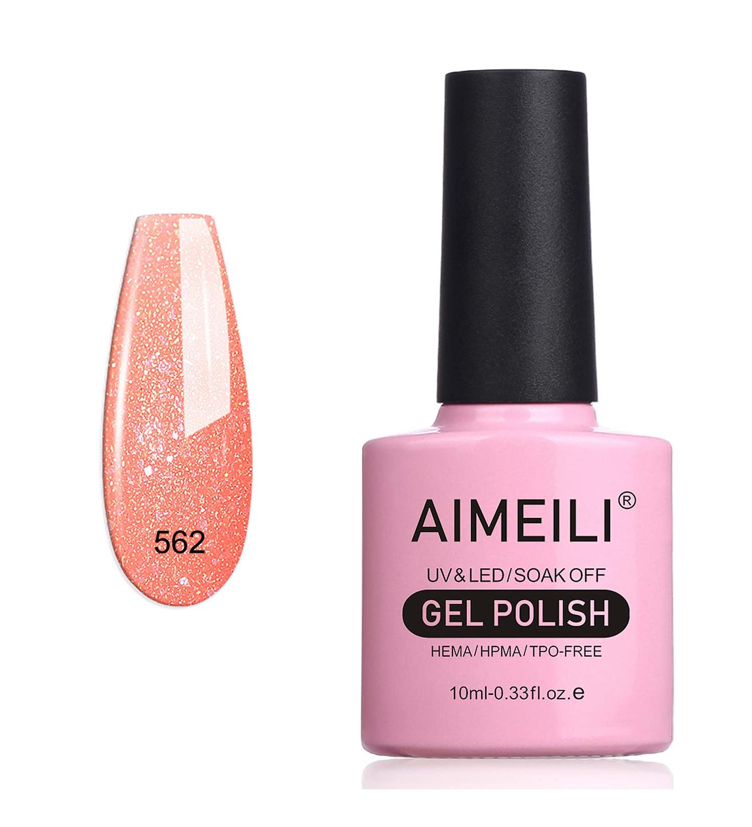 AIMEILI Peach Glitter Shimmery Gel Nail Polish 10ml - Soak Off UV LED Nail Lamp Gel Polish for Sparkly Natural Nail Art - Buy Online on SooperMarket.com
