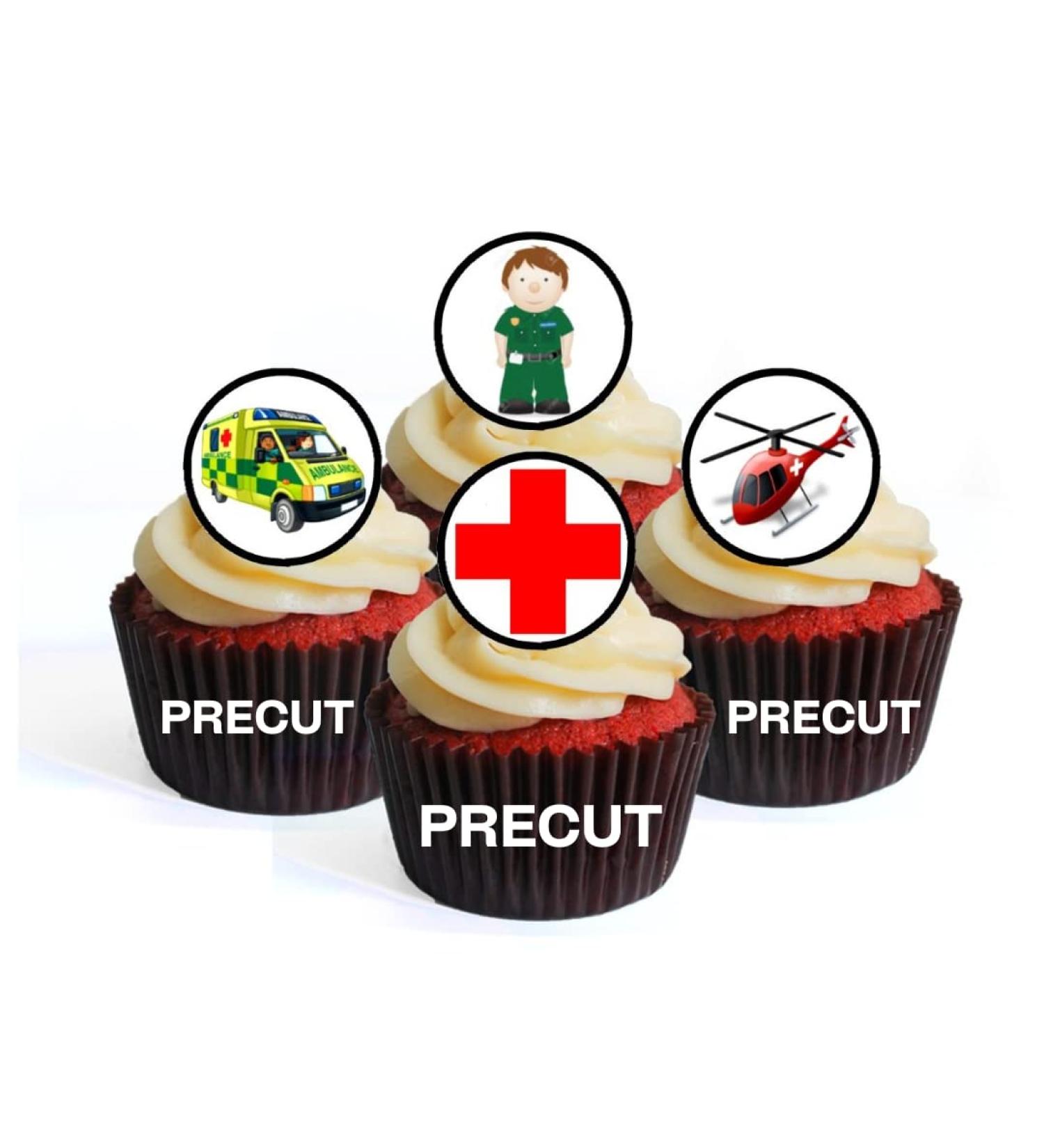 PRECUT 24 Ambulance/Paramedic Edible Premium Thickness SWEETENED VANILLA Wafer card Cupcake Toppers - Cake Decorations - Buy Online on SooperMarket.com