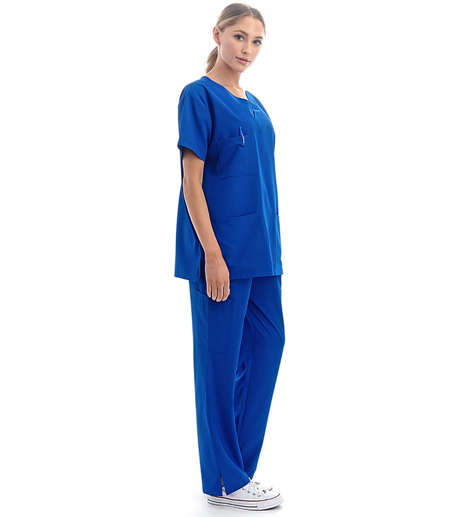Banhada V-Neck Top 7-Pocket Scrub Set for Women - 4-Way Stretch, Lightweight, Comfortable - Royal Blue (5X-PLUS) - Buy Online on SooperMarket.com