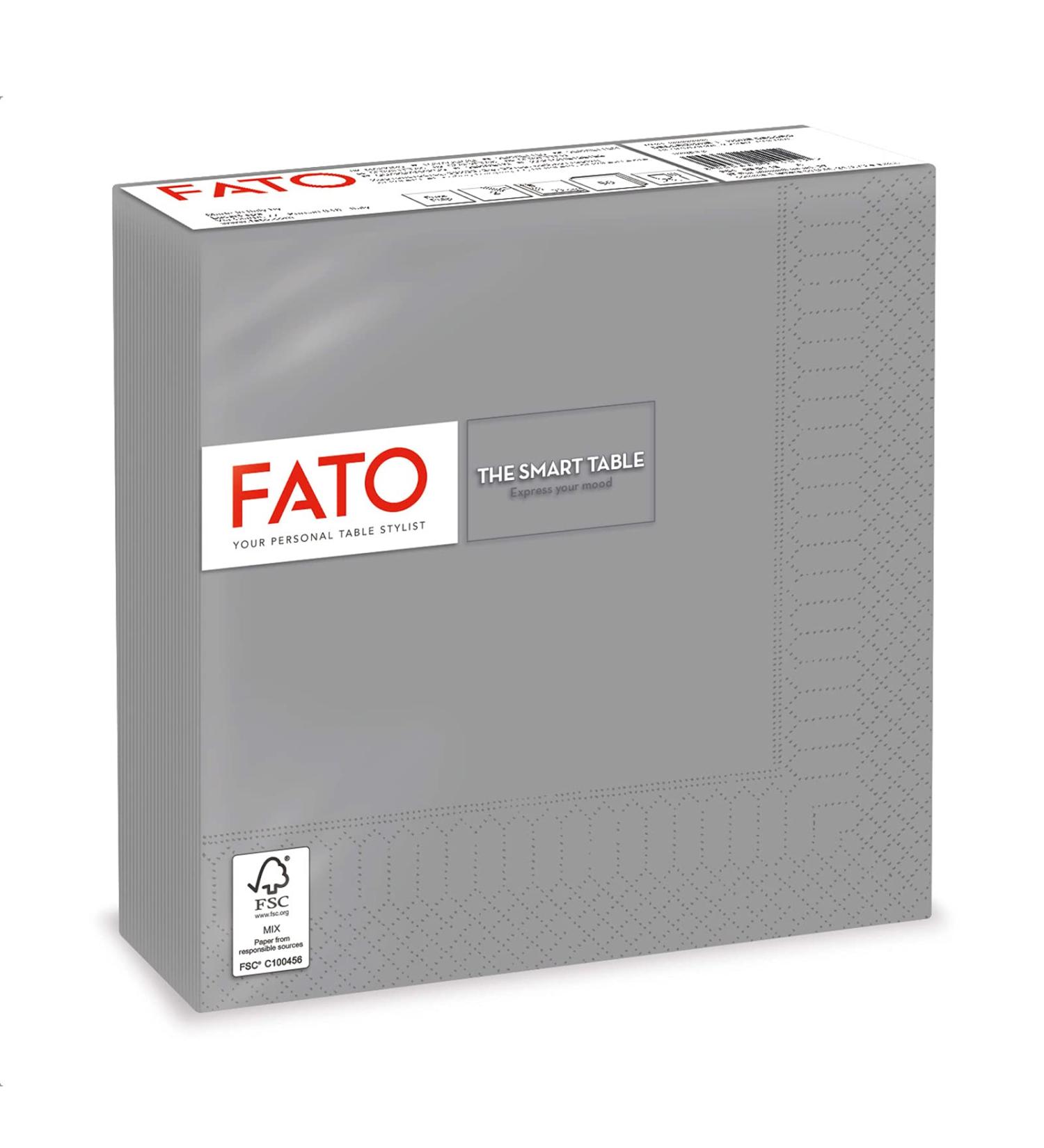 Fato Disposable Paper Napkins - 50 Pack 33x33cm Gray 2-Layer Perfect for Lunch & Buffets 100% Pure Cellulose FSC Certified - Buy Online on SooperMarket.com