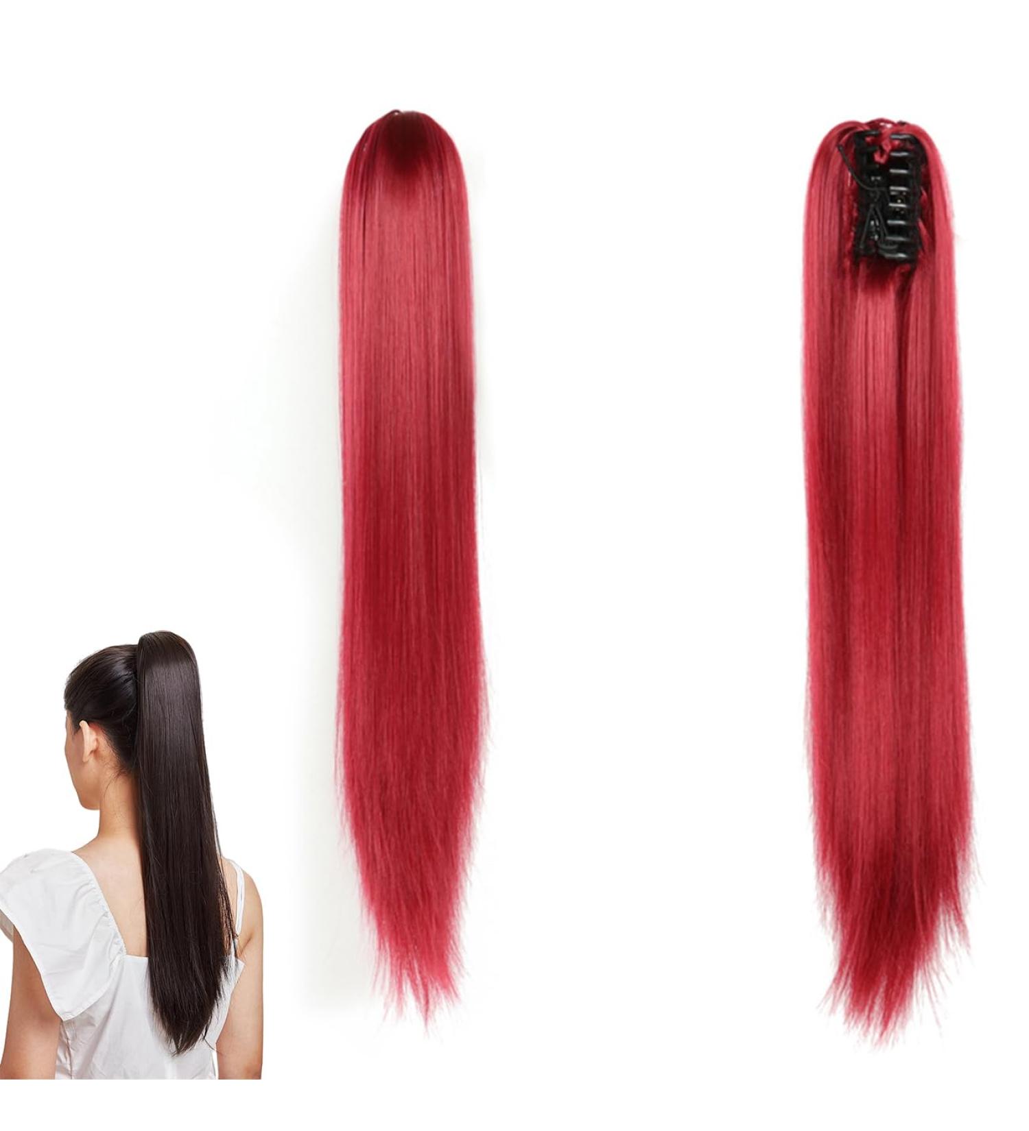 prinfantasy Halo Hair Extension Long Straight Claw on Ponytail Hair Piece Soft Pony Tail Hairpieces Synthetic Red Clip In Ponytail Hair Extensions MW178 GBMW178 22 inch - Buy Online on SooperMarket.com